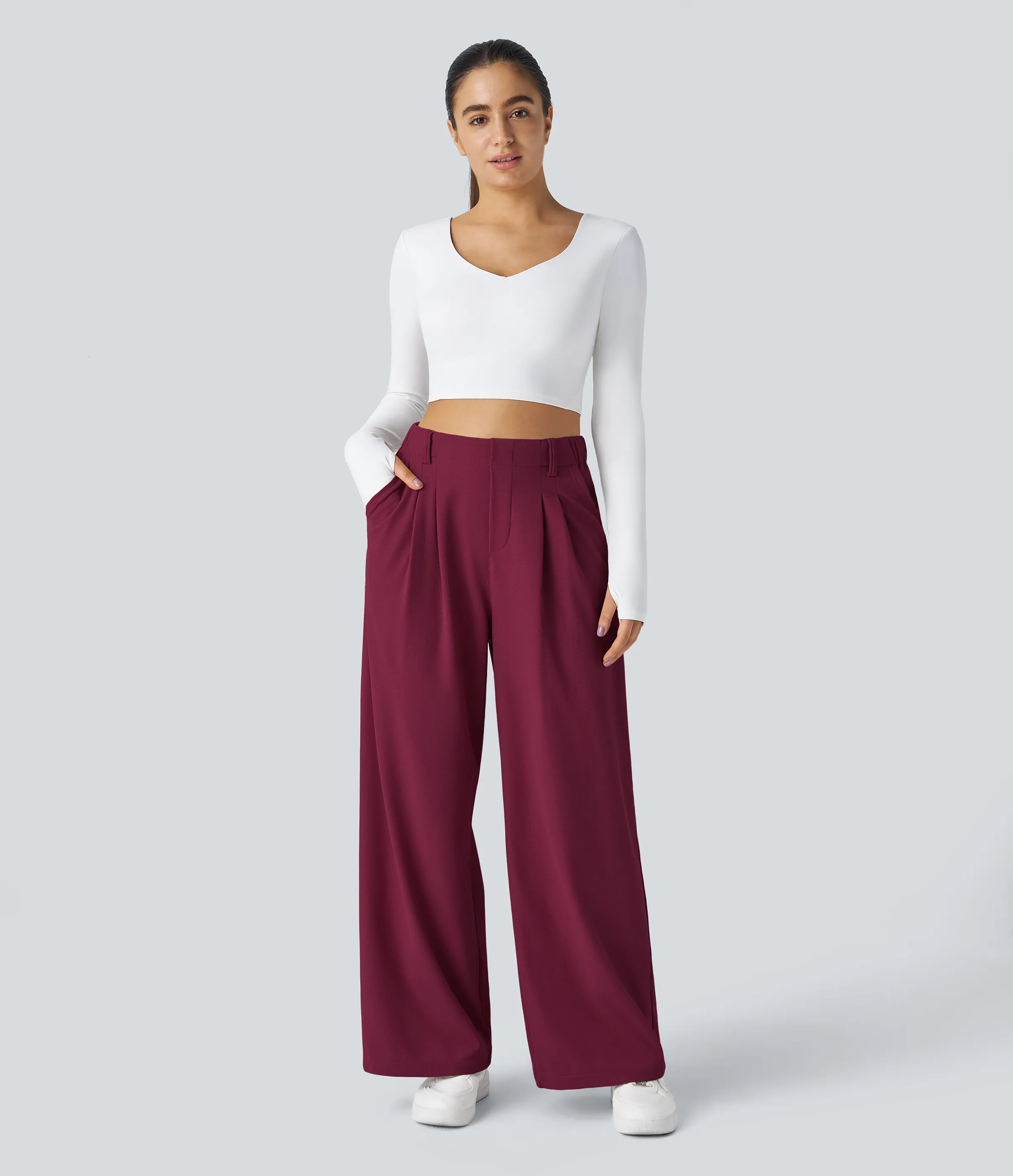 Halara Pantalones Halara Flex™ de oficina anchos plisados de tiro alto con bolsillos en tela tipo gofre - Anemone - XS(regular) sold by Halara product image thumbnail 5