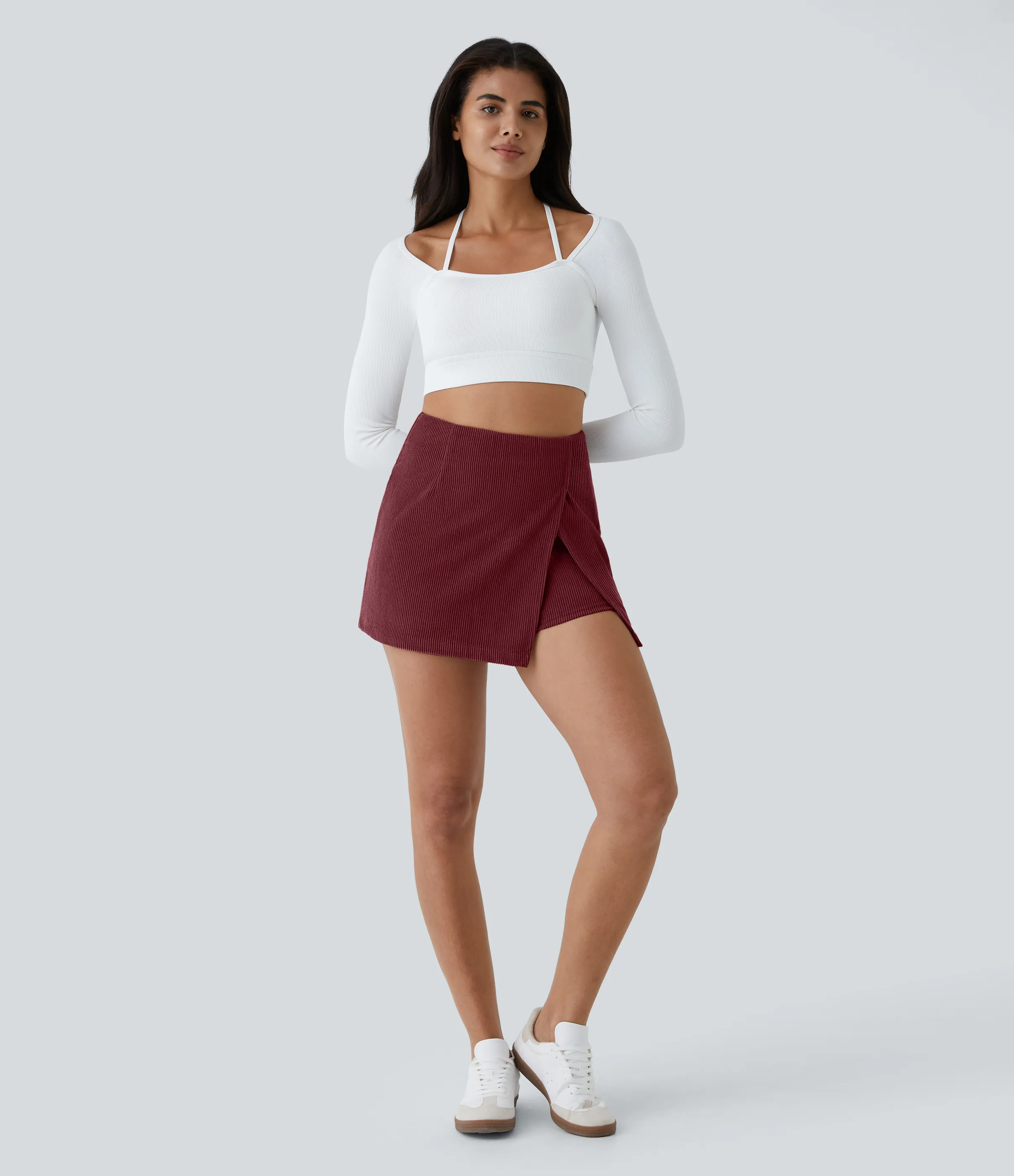 Halara Falda pana 2 en 1 tiro alto cremallera espalda dobladillo dividido - Pomegranate - M(regular) sold by Halara product image thumbnail 5