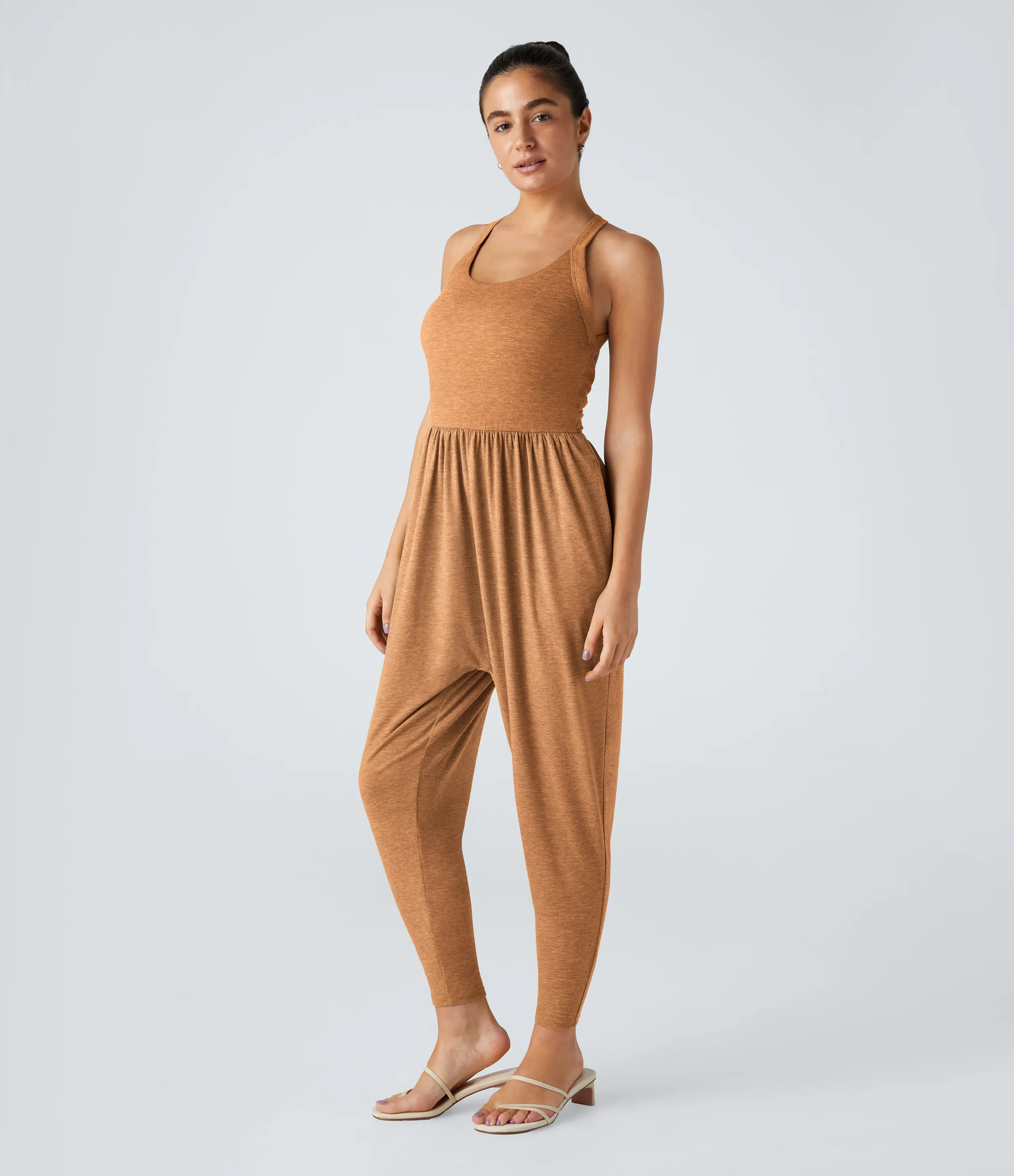 Halara Mono harén bolsillo lateral cuello U torcido sin espalda - Pumpkin Orange Floral Yarn - S(regular) sold by Halara product image thumbnail 4