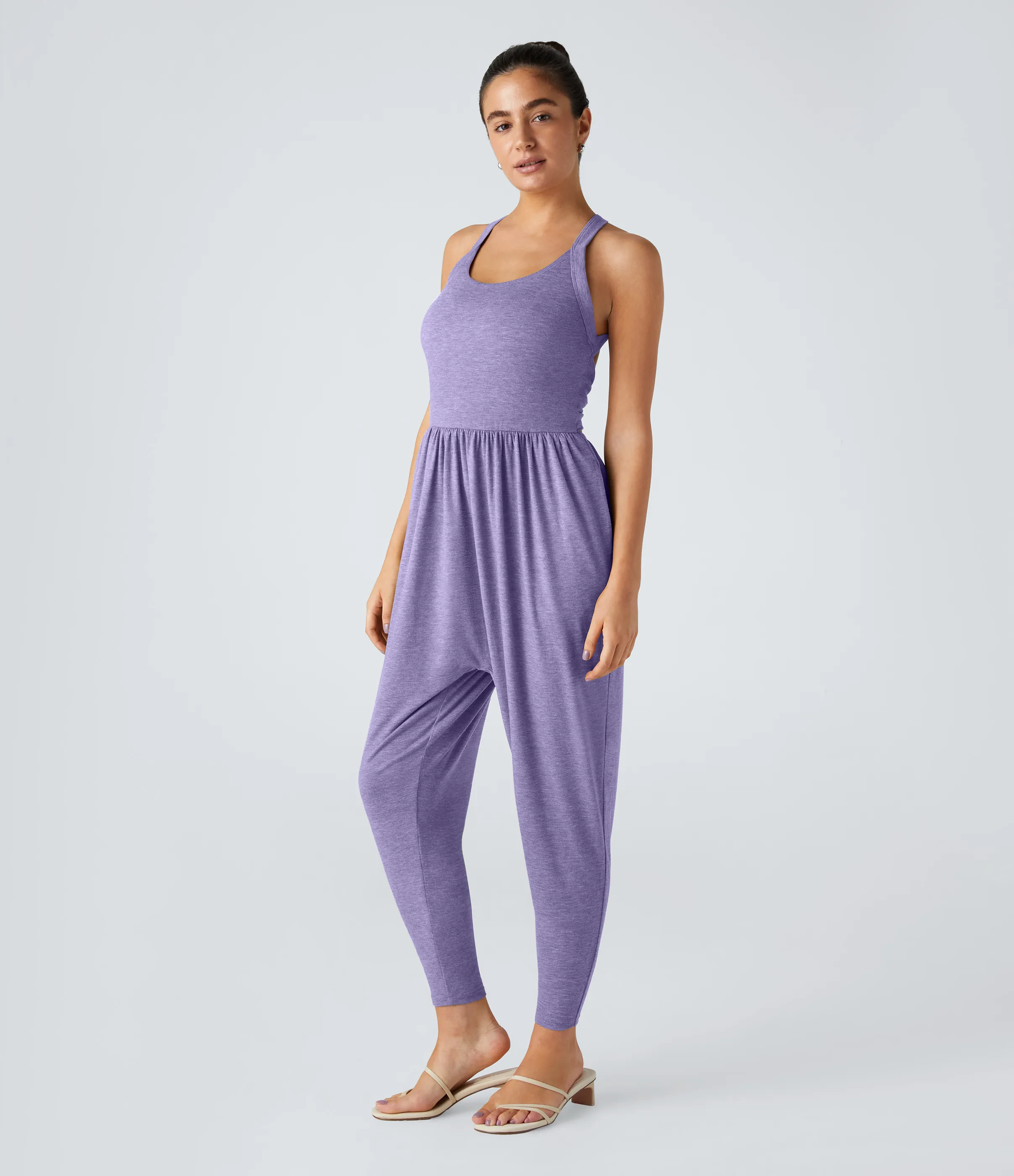 Halara Mono harén bolsillo lateral cuello U torcido sin espalda - Light Purple Floral Yarn - M(regular) sold by Halara product image thumbnail 4