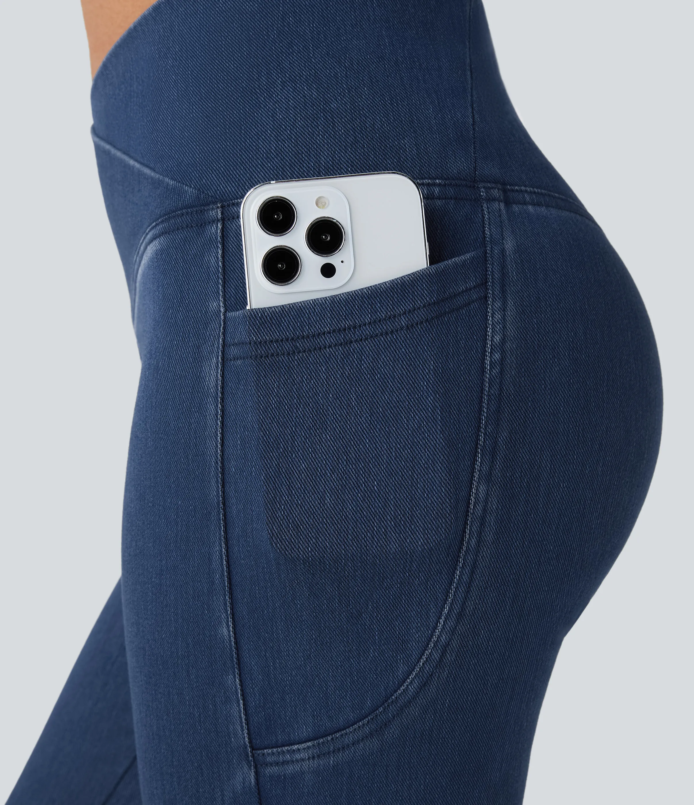 Halara Leggings Halara Flex™ Denim capri mezclilla elástico lavado bolsillo lateral cruzado - Washed Denim Bleached Blue - M(regular) sold by Halara product image thumbnail 5