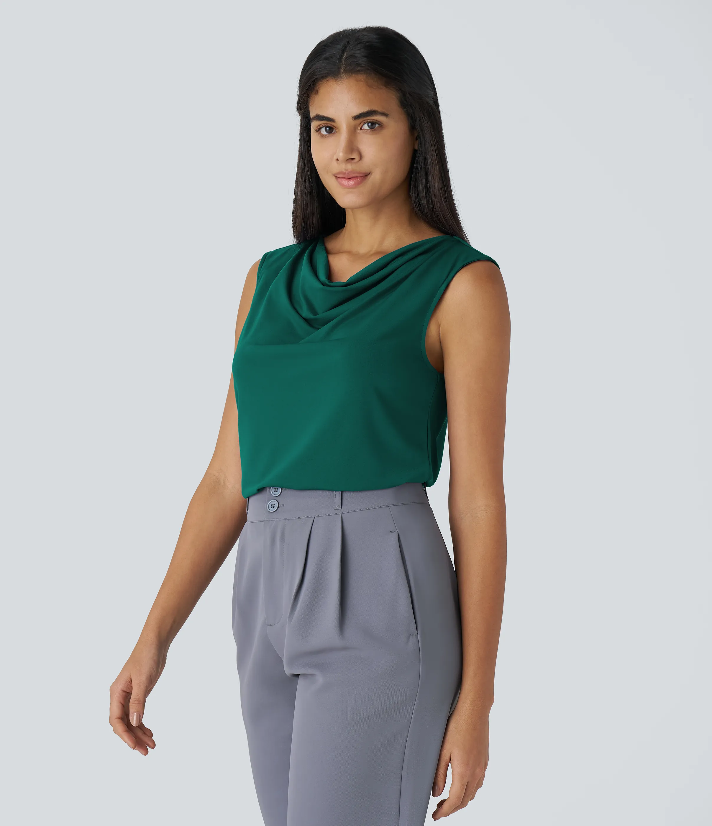 Halara Blusa oficina sin mangas cuello vuelto - Rain Forest - S sold by Halara product image thumbnail 4