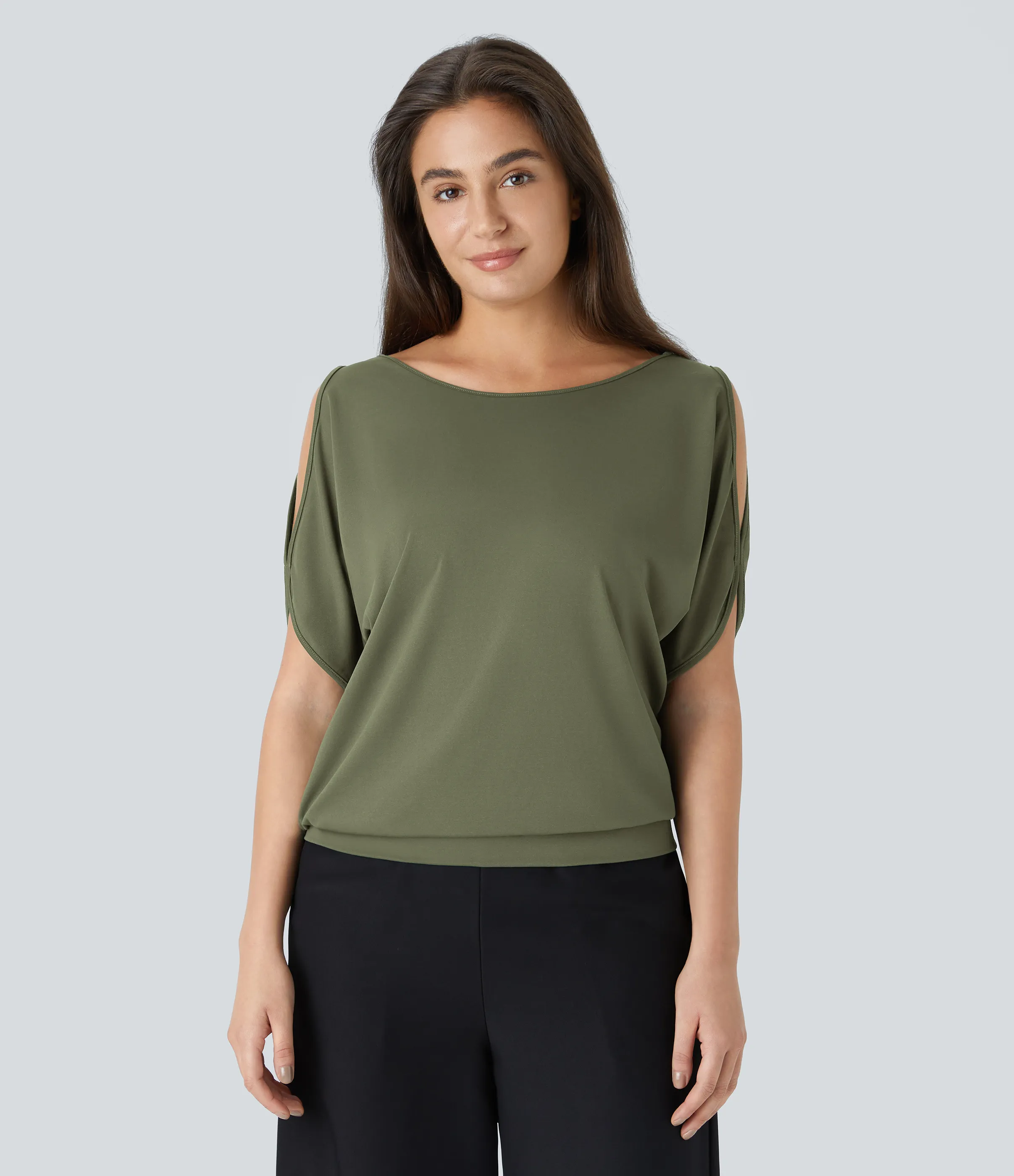 Halara Camiseta abertura manga corta cuello barco - Loden Green - L sold by Halara product image thumbnail 2