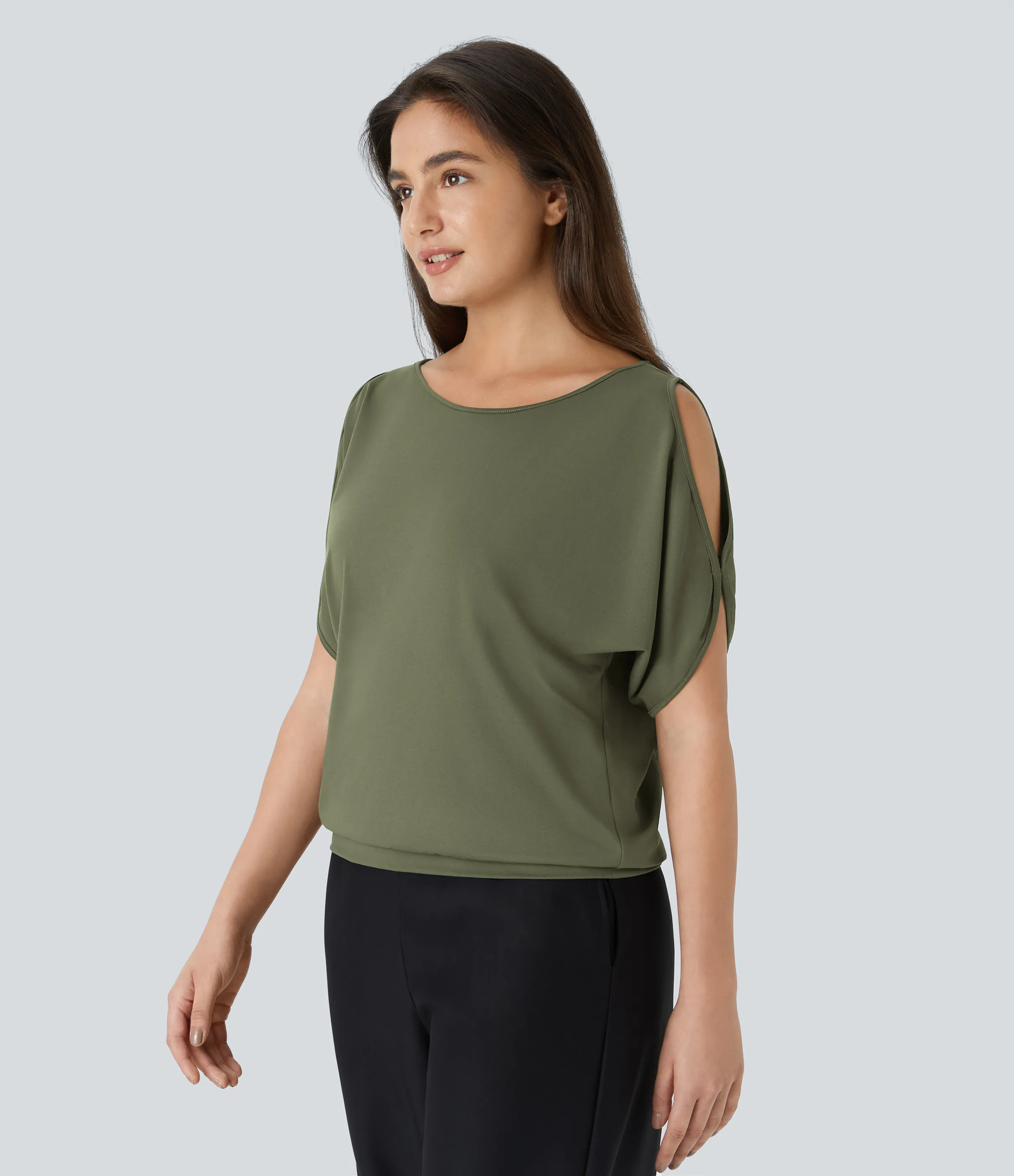 Halara Camiseta abertura manga corta cuello barco - Loden Green - L sold by Halara product image thumbnail 4