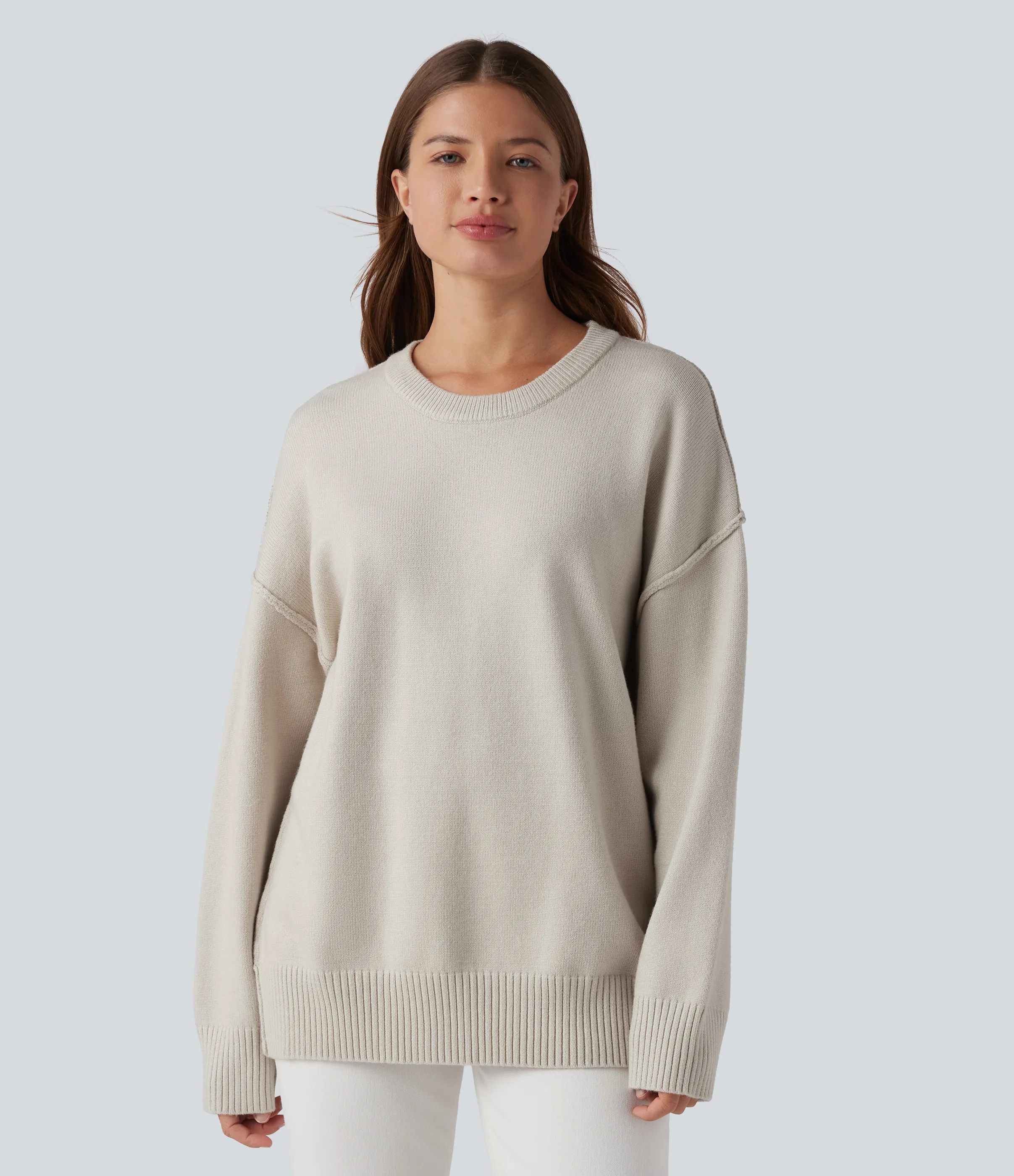 Halara Suéter manga larga hombro caído cuello redondo - Silver Birch - XL sold by Halara