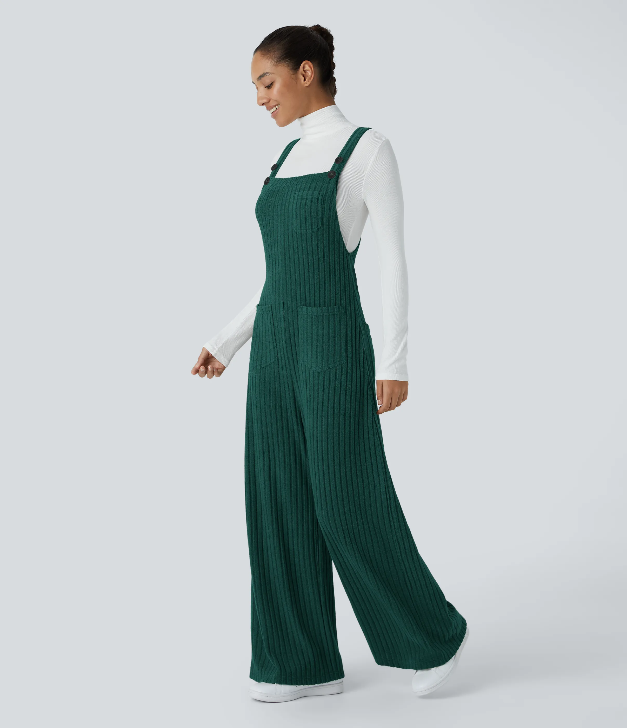 Halara Mono múltiple bolsillo botón tira ajustable acanalado - Mottled Greenlake - S(regular) sold by Halara product image thumbnail 4