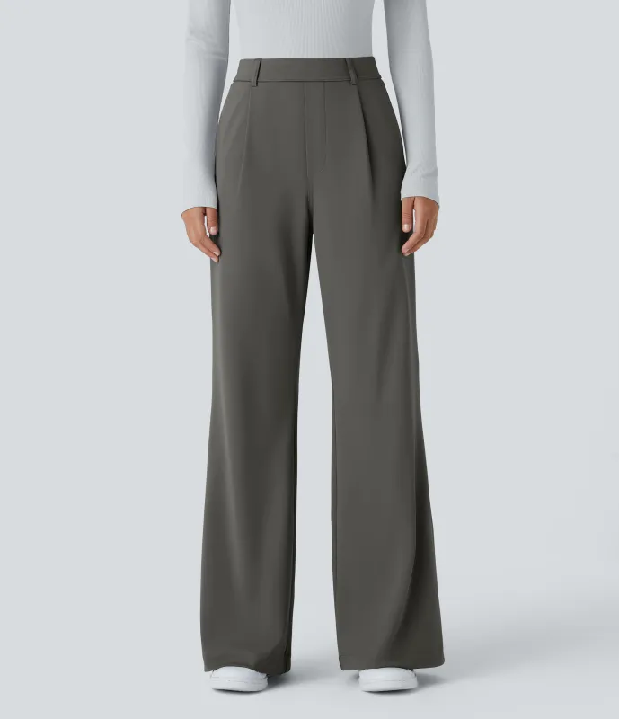 Halara Pantalón  oficina acampanado bolsillo lateral tiro alto - Deep Red Grey - L(regular) made by Halara