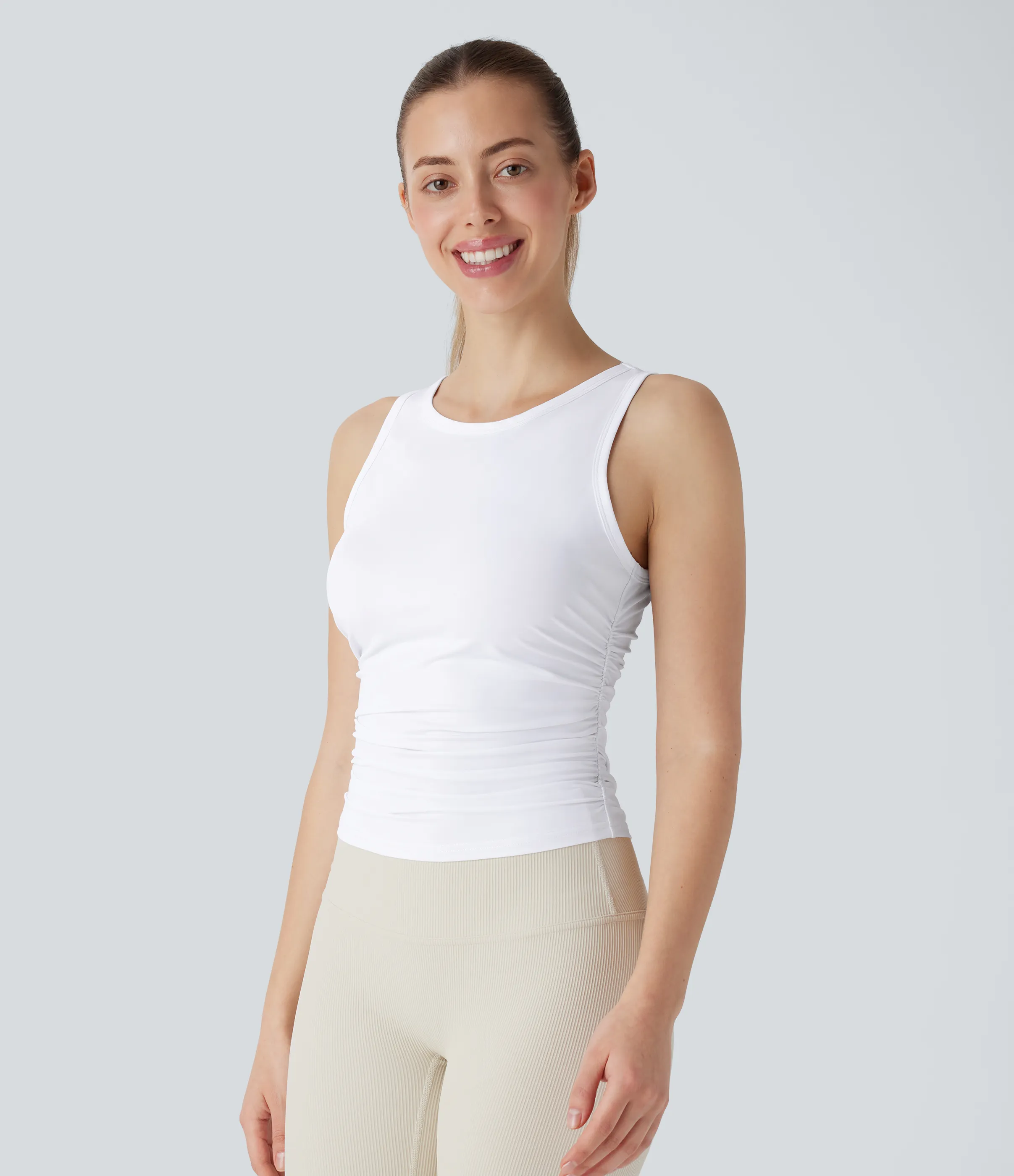 Halara Top de yoga fruncido con espalda cruzada y cuello redondo - Frost White - L sold by Halara product image thumbnail 4