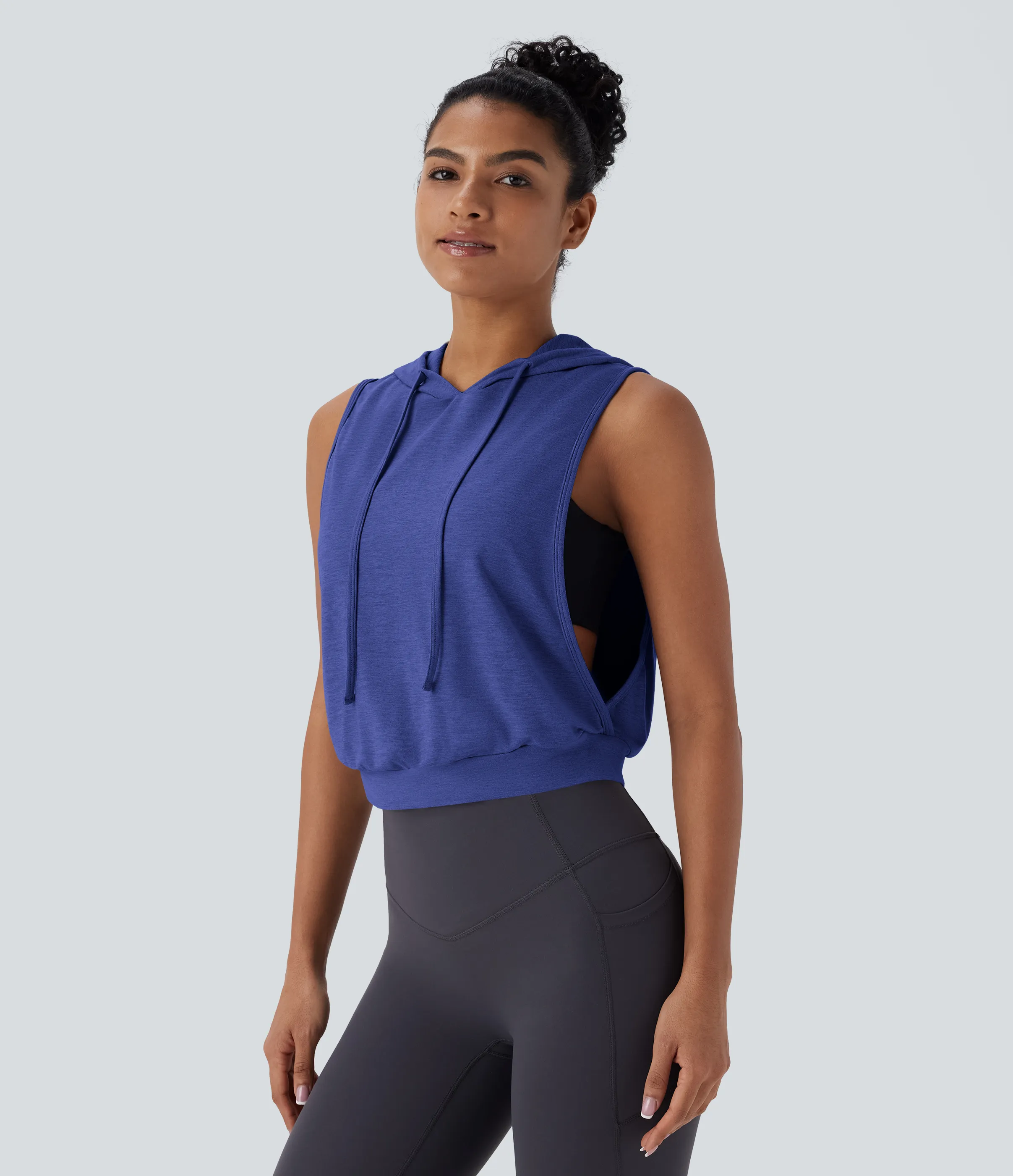 Halara Camiseta sin mangas corta correr capucha cordón ajustable - Mottled Glass Blue - XL sold by Halara product image thumbnail 4