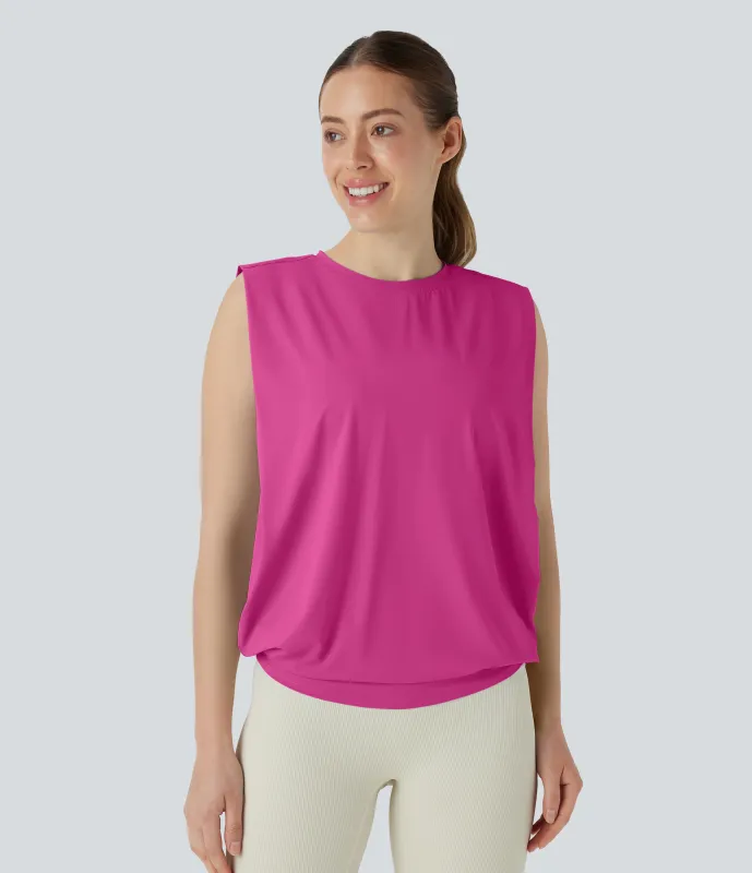 Halara Camiseta yoga cuello redondo fruncido tacto fresco - UPF 50+ - Fuchsia Fedora - XS made by Halara