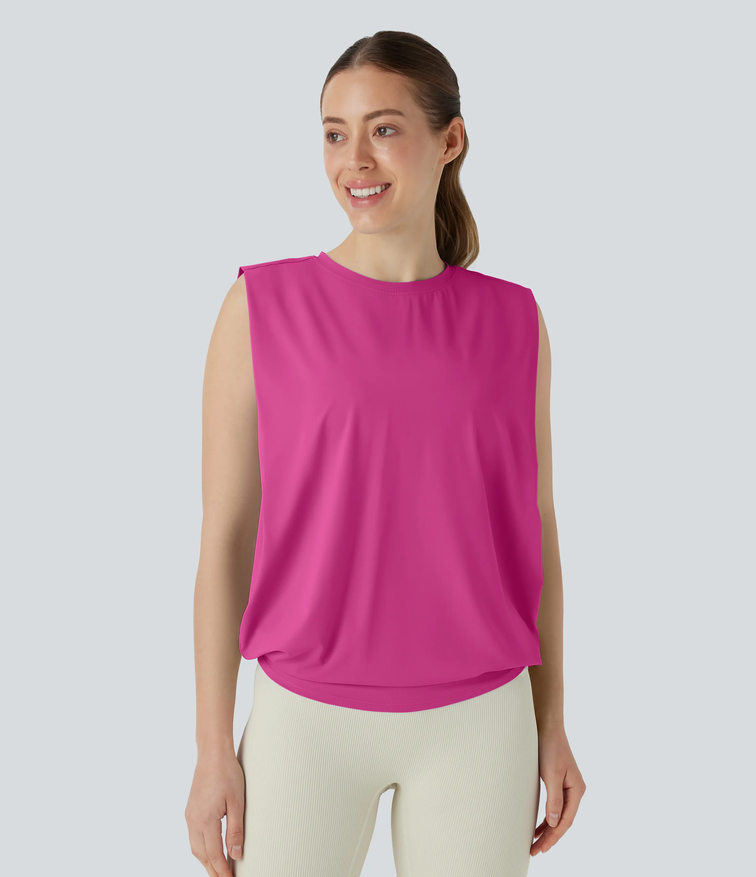 Halara Camiseta yoga cuello redondo fruncido tacto fresco - UPF 50+ - Fuchsia Fedora - XS sold by Halara