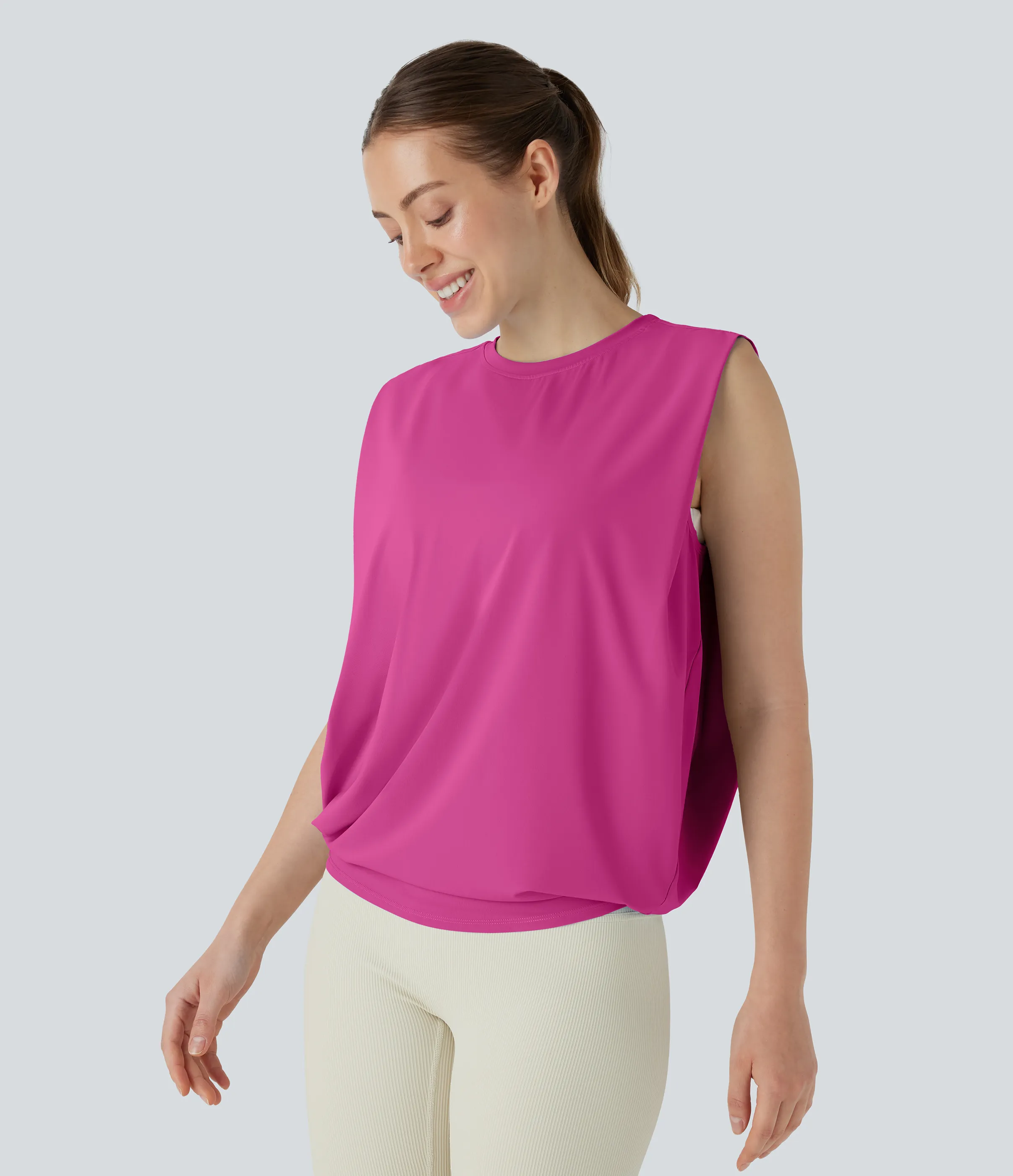Halara Camiseta yoga cuello redondo fruncido tacto fresco - UPF 50+ - Fuchsia Fedora - XS sold by Halara product image thumbnail 4