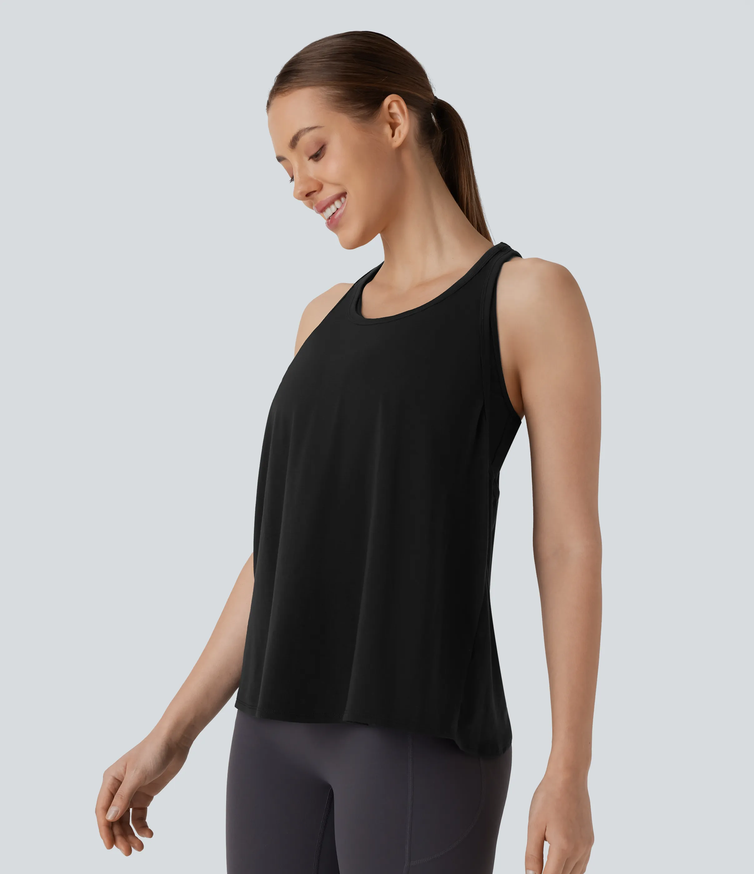 Halara Camiseta sin mangas correr secado rápido espalda deportiva dobladillo curvo raya - Black - S sold by Halara product image thumbnail 4