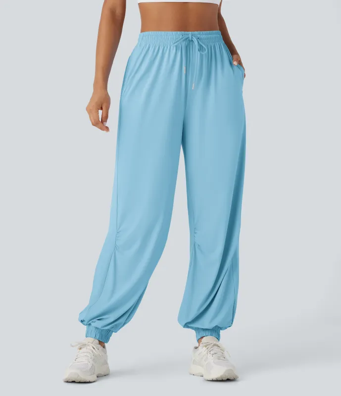 Halara Joggers deportivo tiro alto cordón ajustable bolsillo lateral tacto fresco - UPF50+ - Sky Blue - S(regular) made by Halara