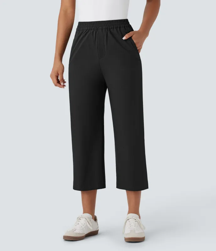 Halara Pantalones capri rectos casuales de tiro alto alto con bolsillos laterales - Black - S(regular) made by Halara