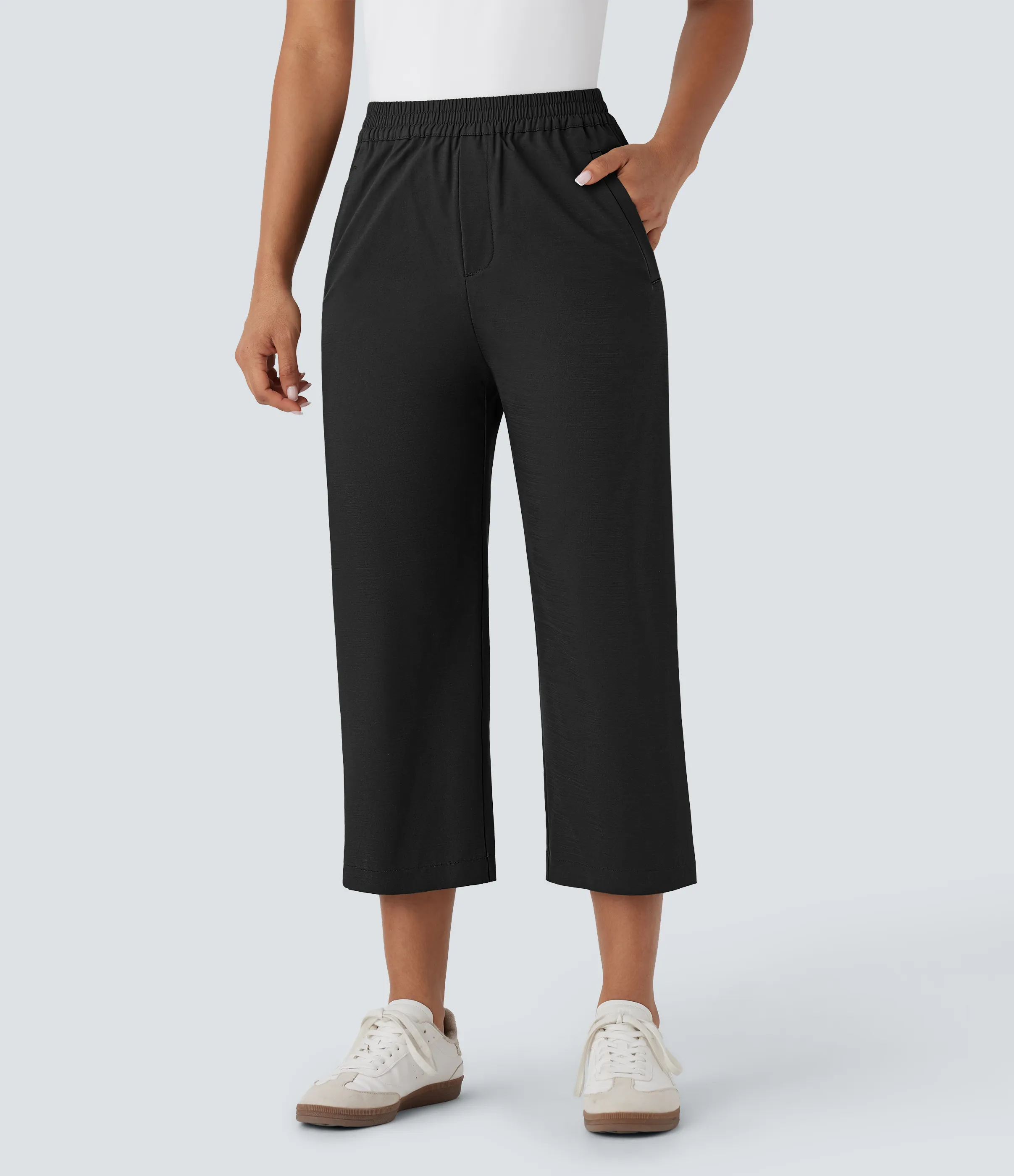 Halara Pantalones capri rectos casuales de tiro alto alto con bolsillos laterales - Black - S(regular) sold by Halara product image thumbnail 2