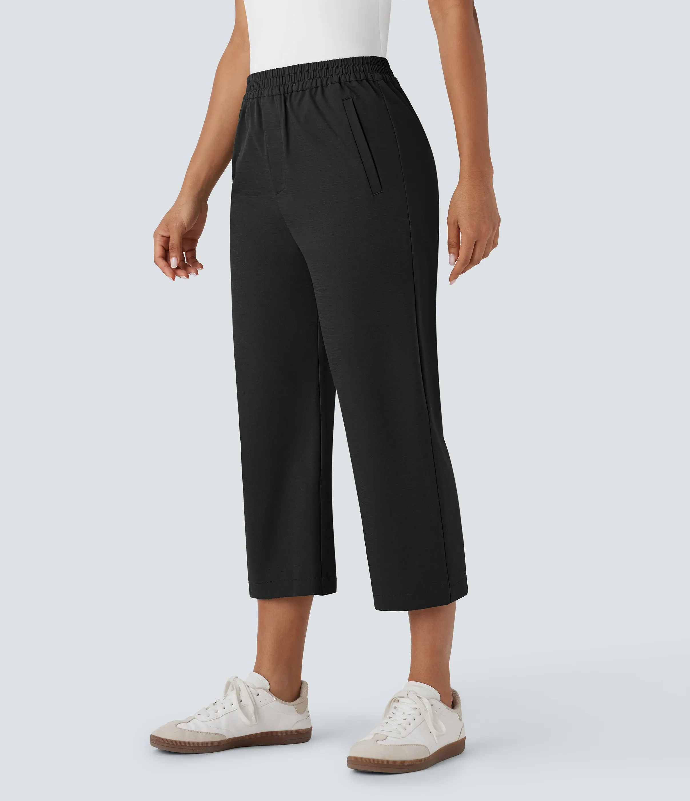 Halara Pantalones capri rectos casuales de tiro alto alto con bolsillos laterales - Black - S(regular) sold by Halara product image thumbnail 4