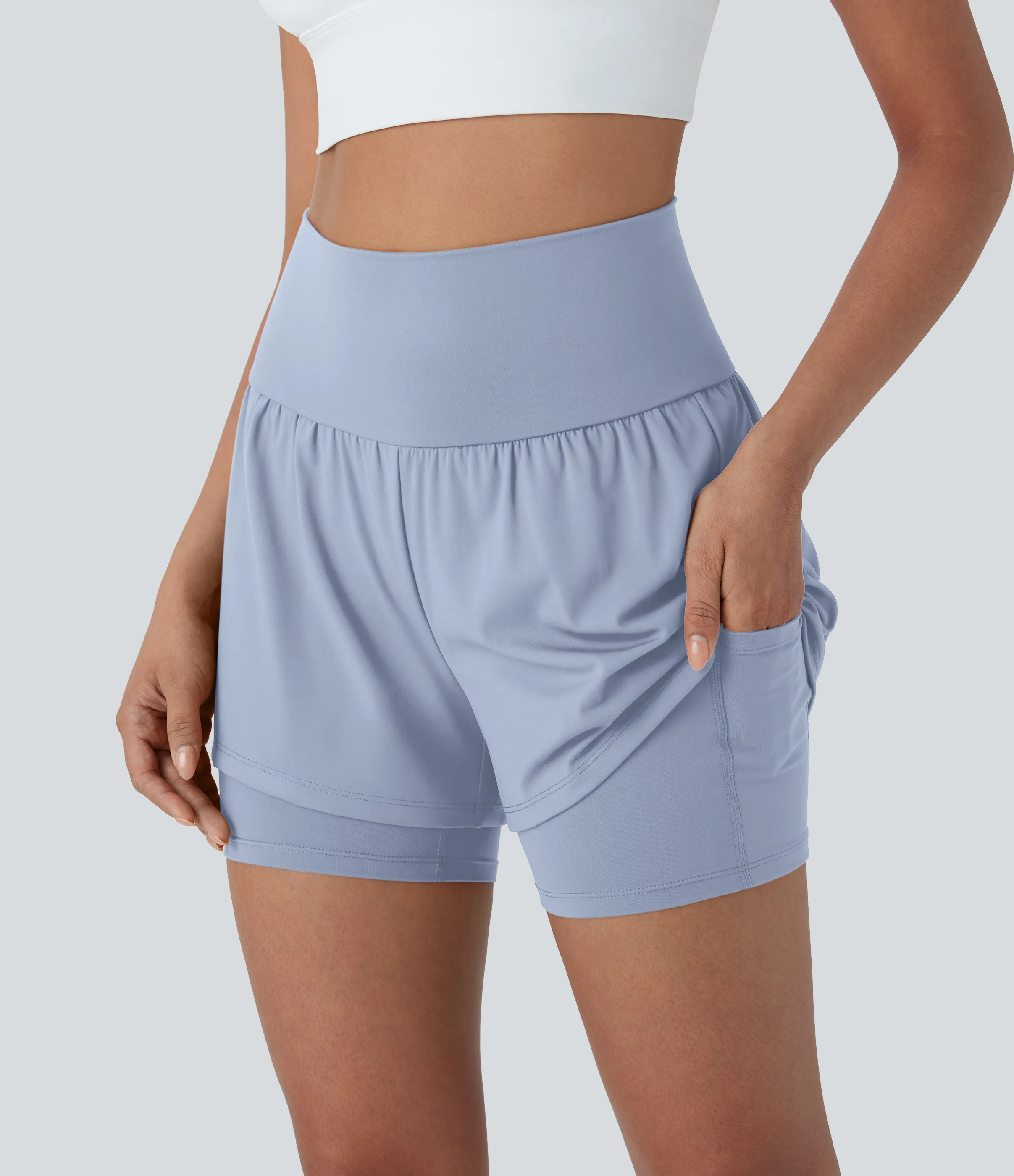 Halara Shorts de yoga Softlyzero™ Airy de tiro alto 2 en 1 de tacto fresco con bolsillos y 12.5 cm de largo - Skyway - XL sold by Halara product image thumbnail 5