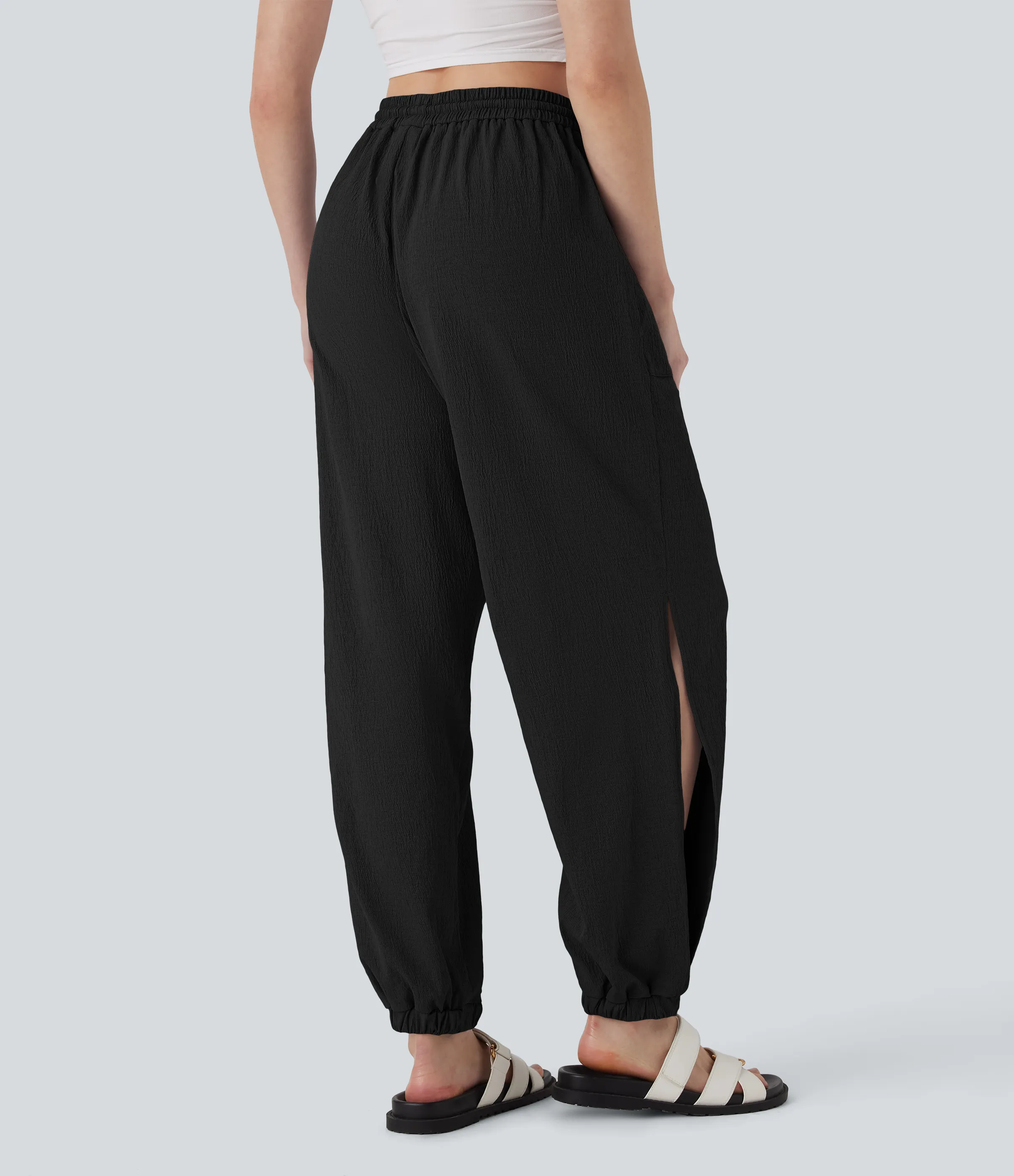 Halara Joggers casuales de tiro alto con cordón ajustable y bolsillos - Black - L(regular) sold by Halara product image thumbnail 3