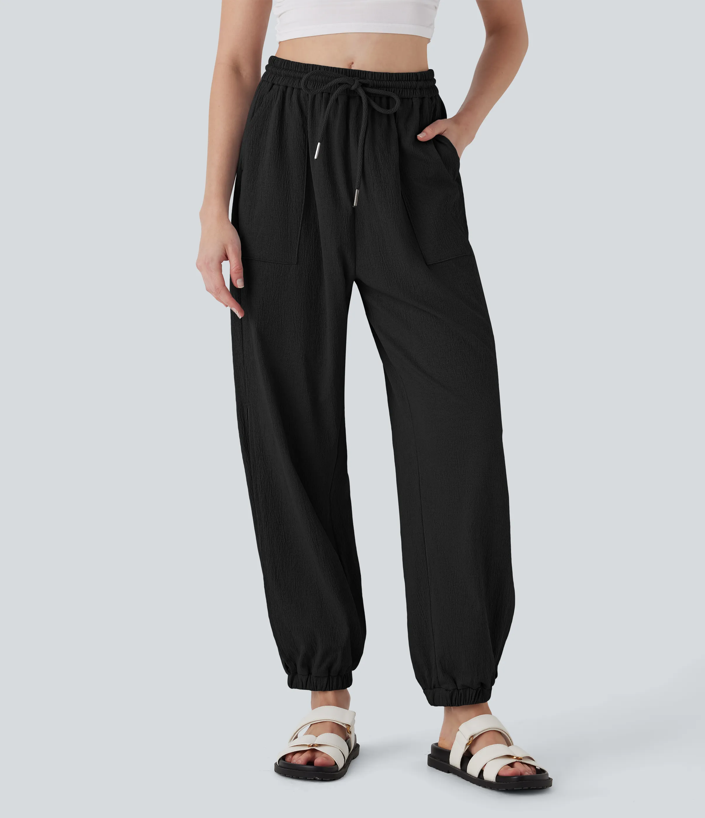 Halara Joggers casuales de tiro alto con cordón ajustable y bolsillos - Black - L(regular) sold by Halara product image thumbnail 4