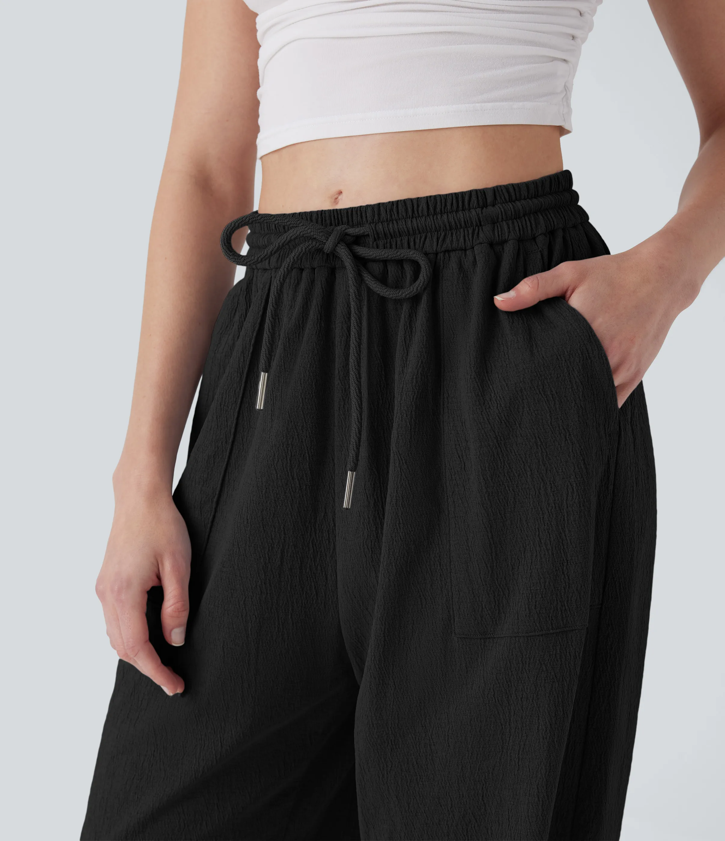 Halara Joggers casuales de tiro alto con cordón ajustable y bolsillos - Black - L(regular) sold by Halara product image thumbnail 5