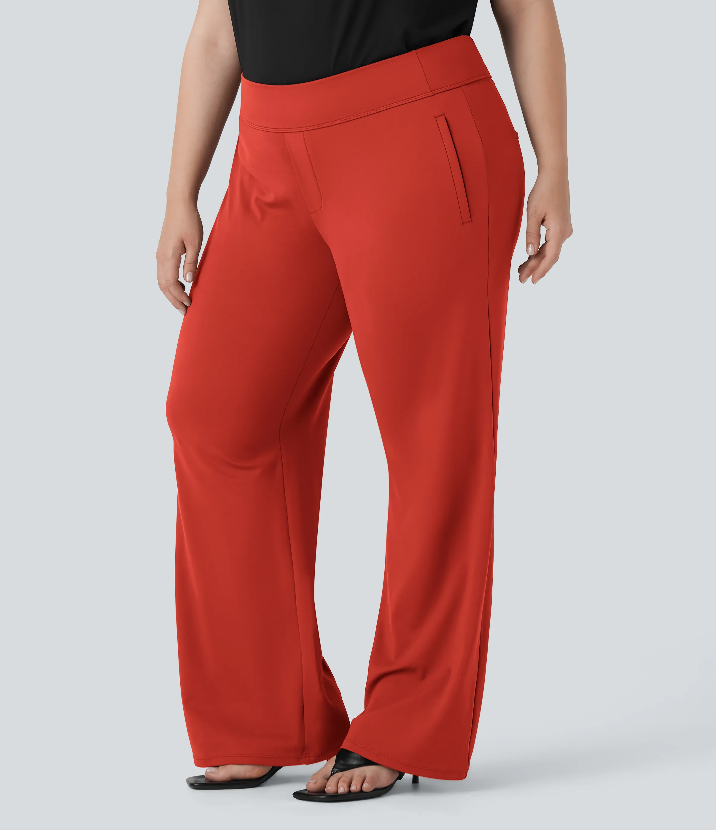 Halara Pantalón Halara Flex™ oficina acampanado tiro alto talla grande bolsillo lateral cremallera - Valiant Poppy - 1X(regular) sold by Halara