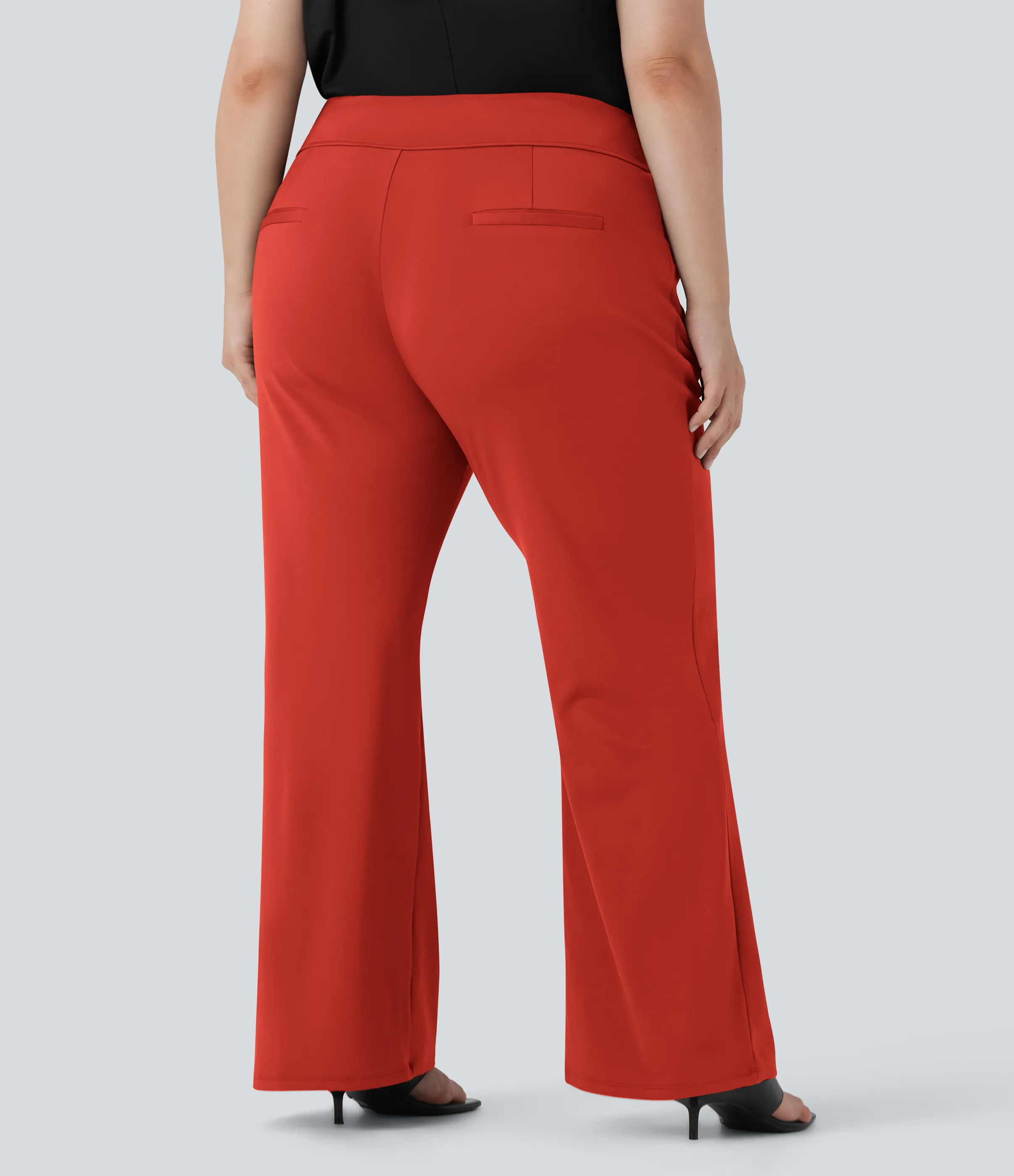 Halara Pantalón Halara Flex™ oficina acampanado tiro alto talla grande bolsillo lateral cremallera - Valiant Poppy - 1X(regular) sold by Halara product image thumbnail 3