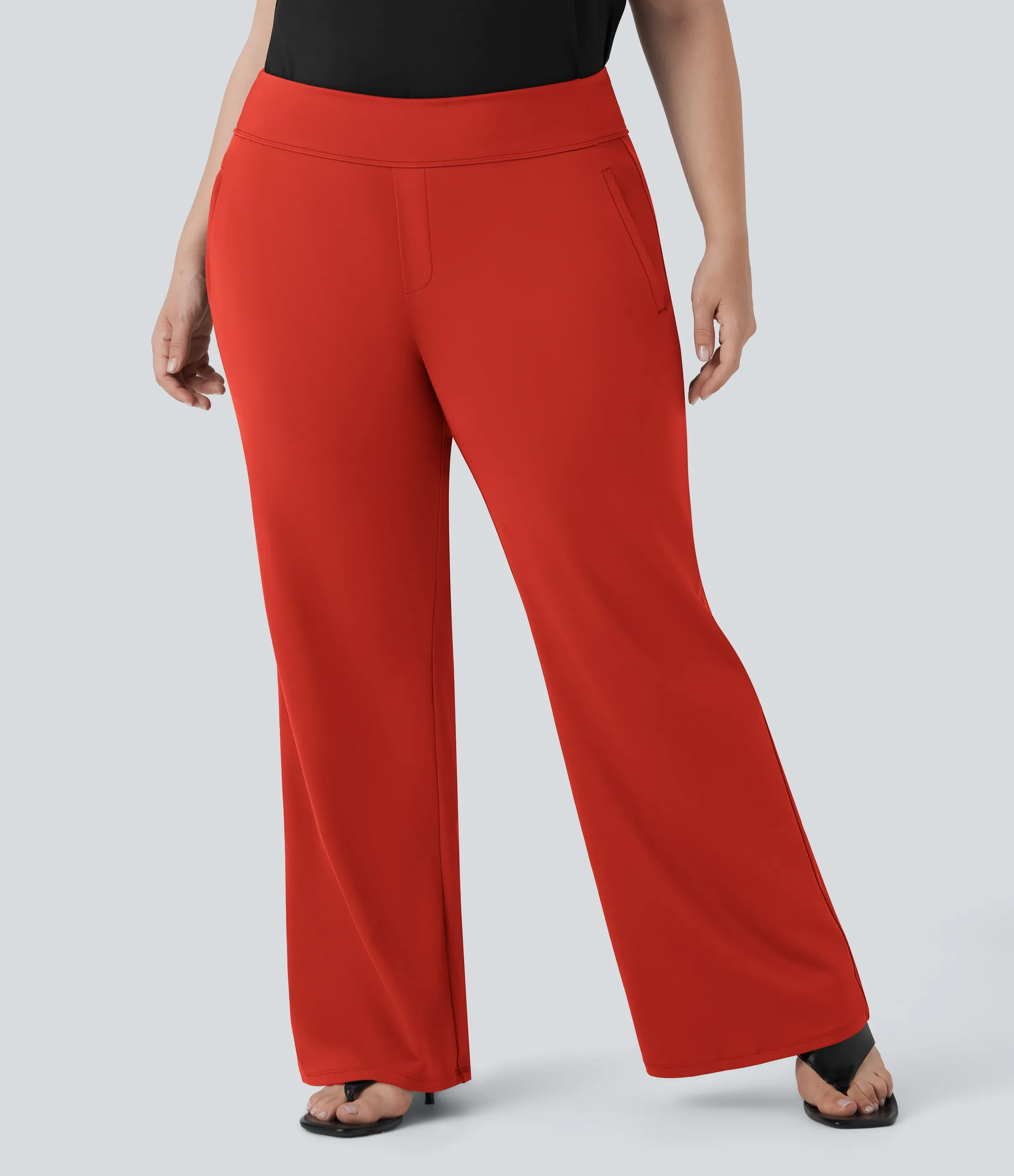 Halara Pantalón Halara Flex™ oficina acampanado tiro alto talla grande bolsillo lateral cremallera - Valiant Poppy - 1X(regular) sold by Halara product image thumbnail 4