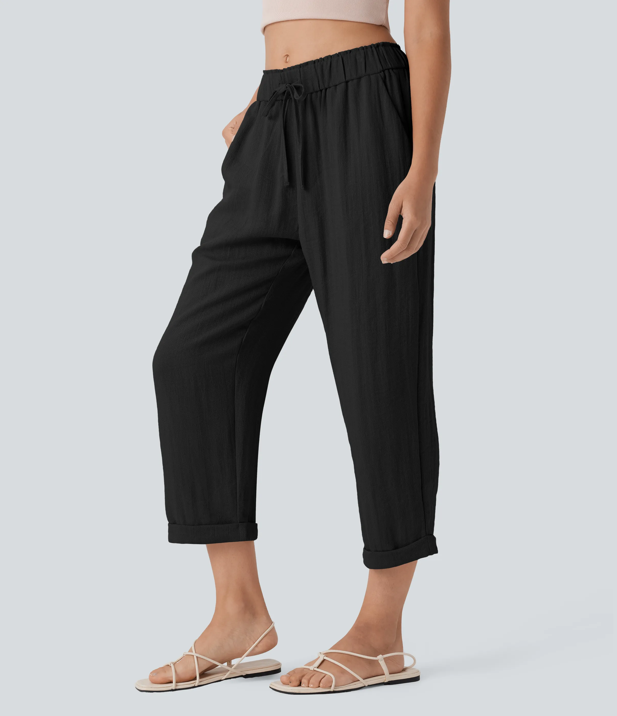 Halara Pantalones casuales ajustados de tiro medio con cordón y bolsillos - Black - XS(regular) sold by Halara product image thumbnail 4