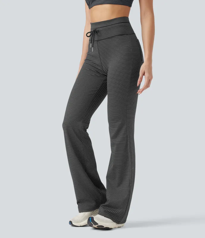 Halara Pantalones de yoga acampanados de tiro alto con cordón y bolsillos - Iron Gray - M(regular) made by Halara