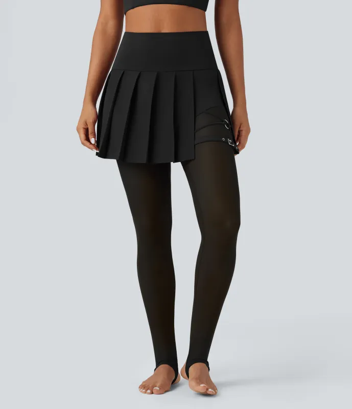 Halara Leggings Breezeful™ de tiro alto plisados 2 en 1 de malla en contraste con secado rápido, estribos y bolsillos - Black - M(petite) made by Halara