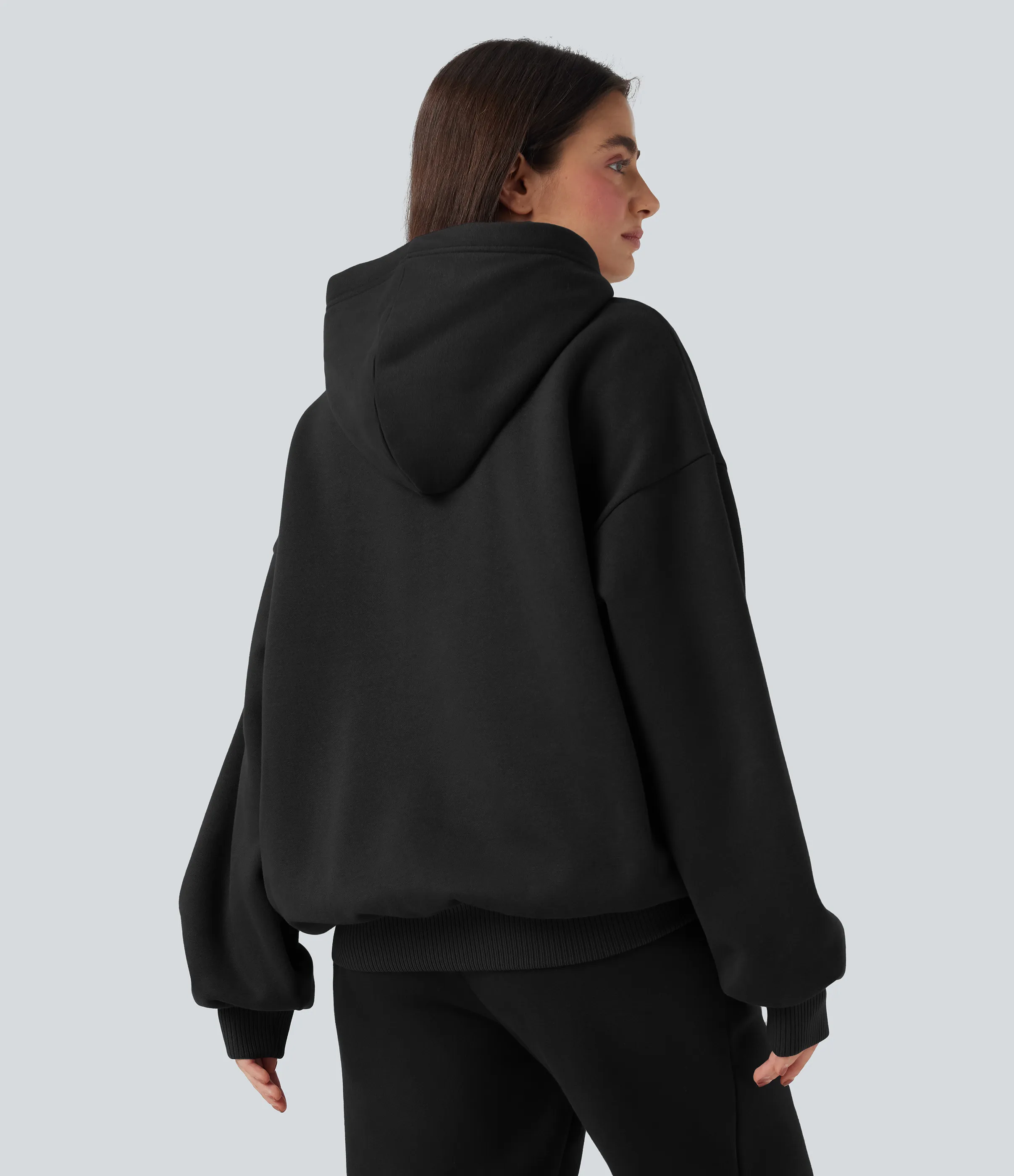 Halara Sudadera casual de algodón polar de manga larga con capucha y bolsillos - Black - L sold by Halara product image thumbnail 3