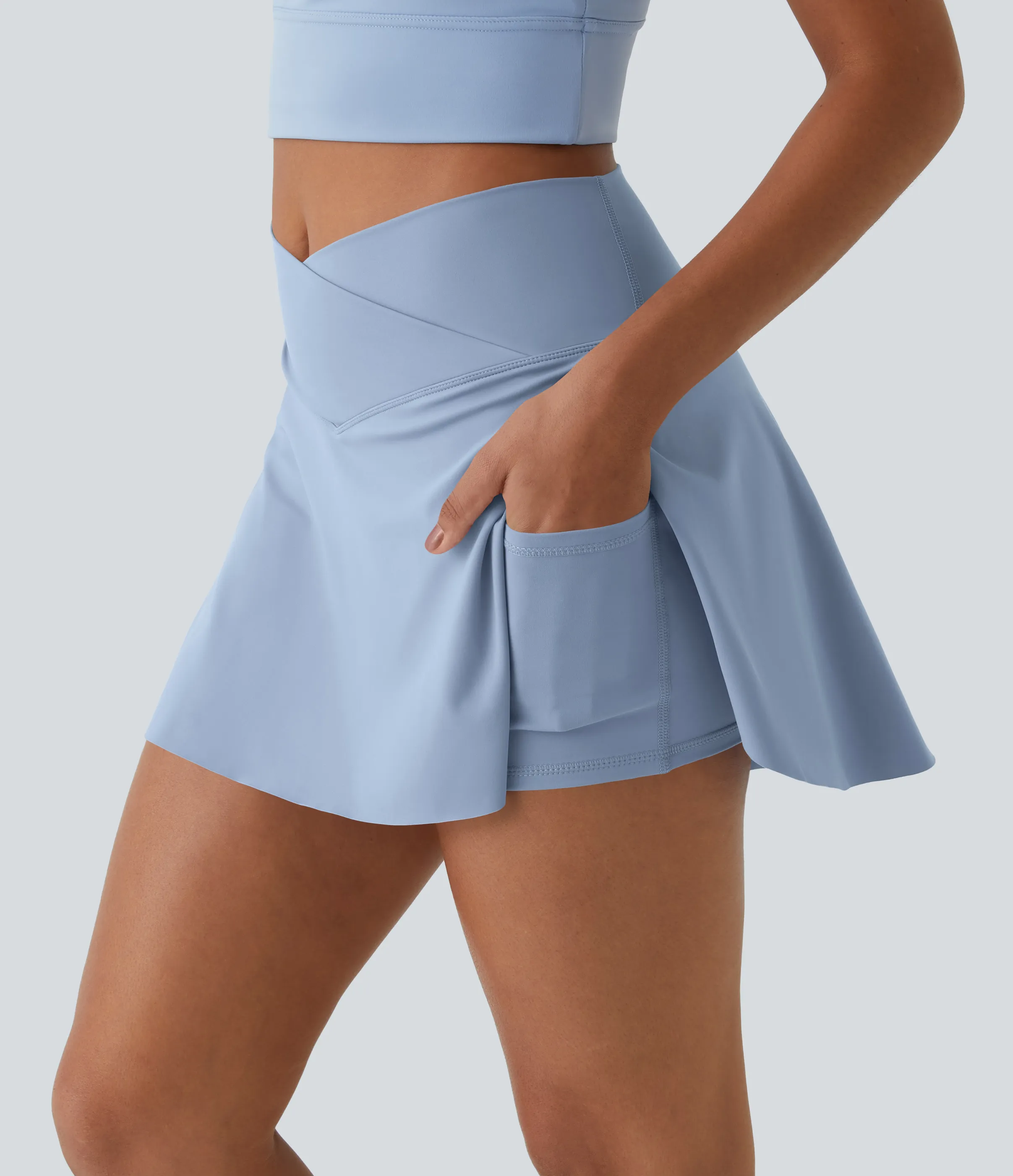 Halara Minifalda tenis Softlyzero™ Airy Crossover 2 en 1 bolsillo lateral tacto fresco tacto suave diario Lucid-UPF 50+ - Chambray Blue - XS sold by Halara