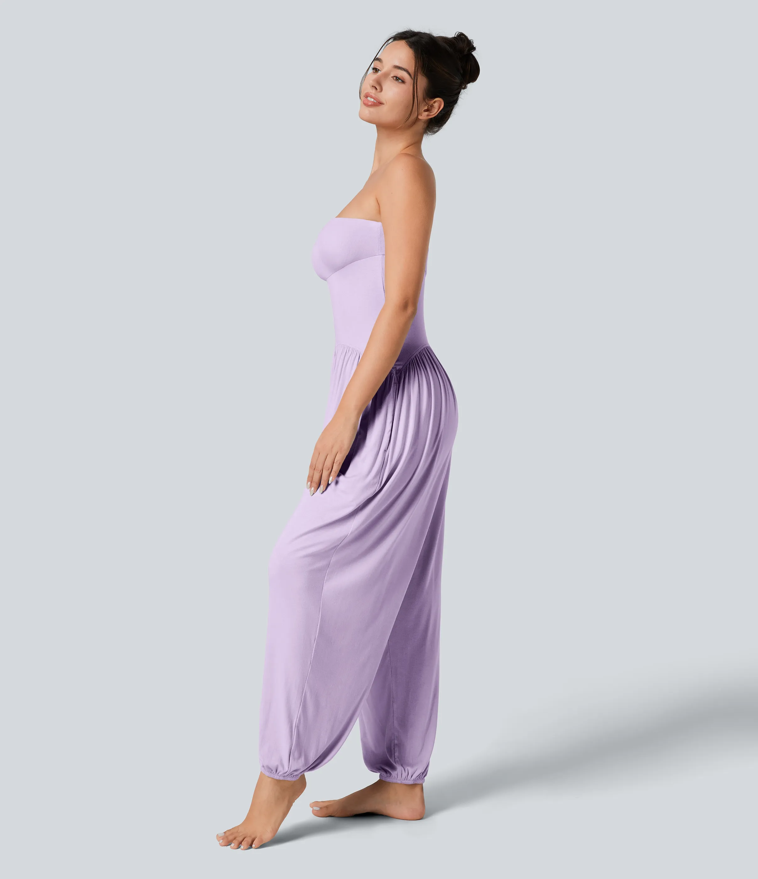 Halara Mono bolsillo lateral plisado sin espalda tubo acanalado - Misty Purple - XS(regular) sold by Halara product image thumbnail 4