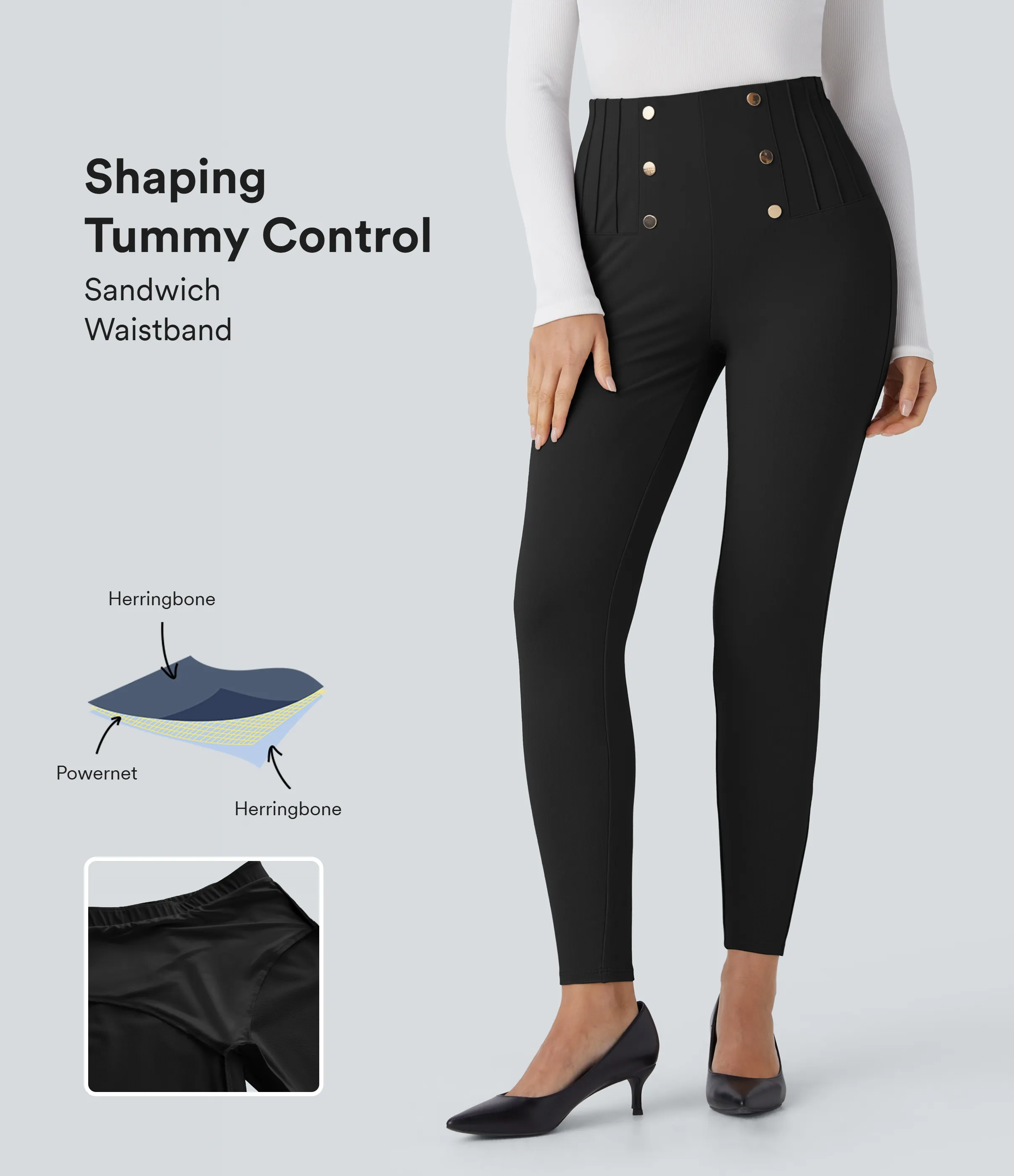 Halara Leggings SoCinched oficina espiga botón decorativo posterior control abdomen tiro alto - Black - M(full_length) sold by Halara product image thumbnail 2