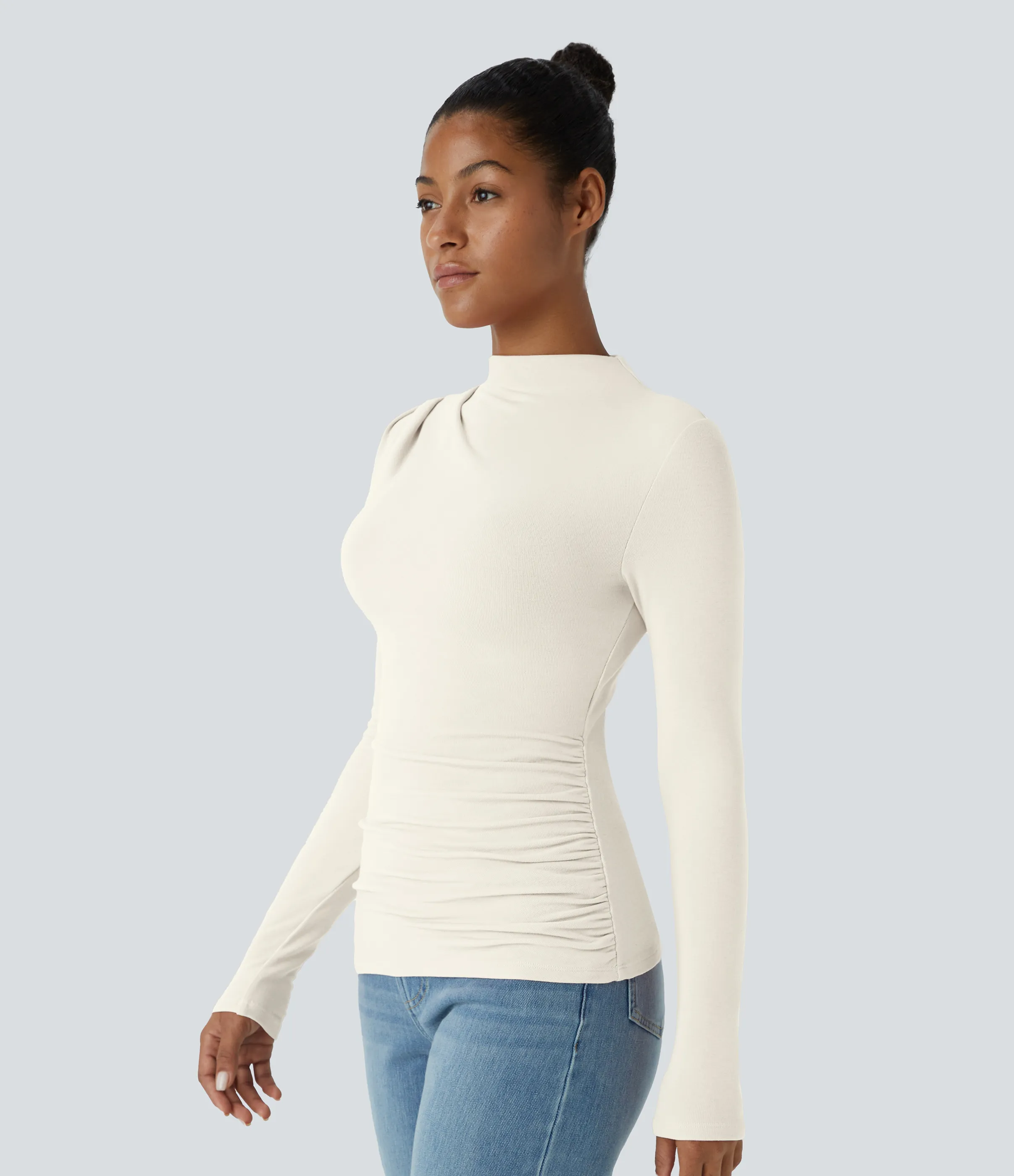 Halara Top térmico ajustado manga larga cuello alto fruncido - Lily White - XS sold by Halara product image thumbnail 4