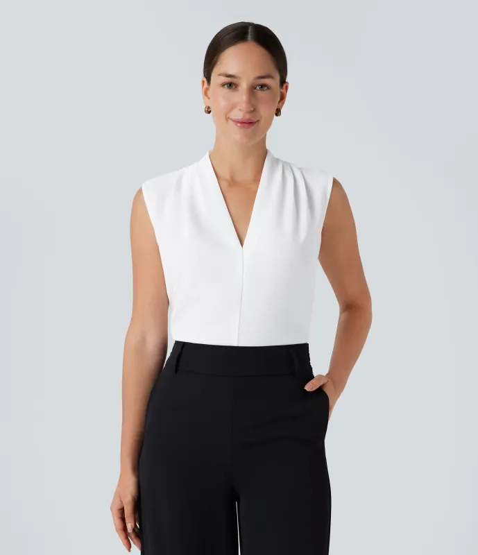 Halara Blusa oficina sin mangas cuello V - White - M made by Halara