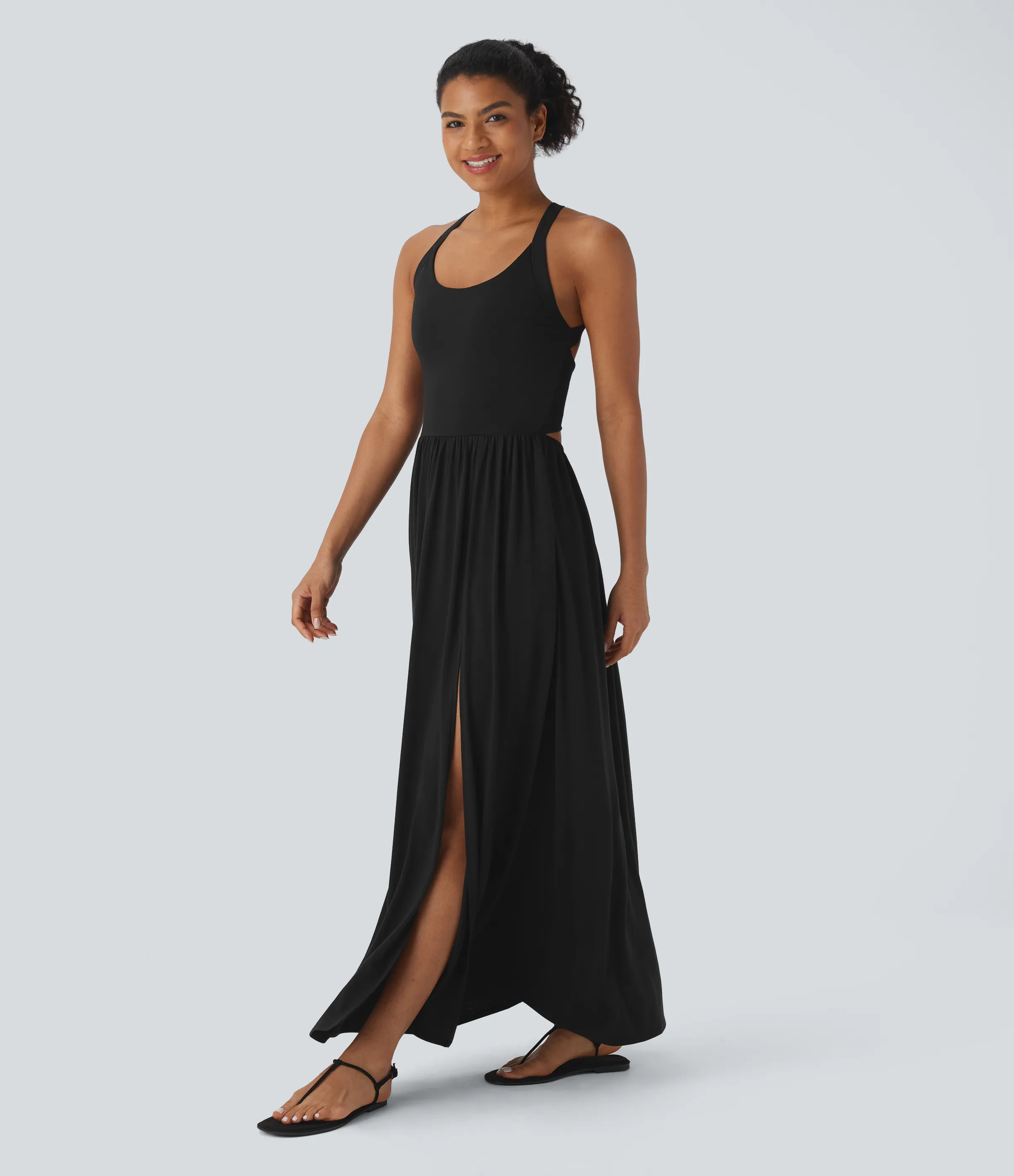 Halara Vestido largo playero fluido con abertura y bolsillos laterales y espalda abierta cruzada - Black - M sold by Halara product image thumbnail 4