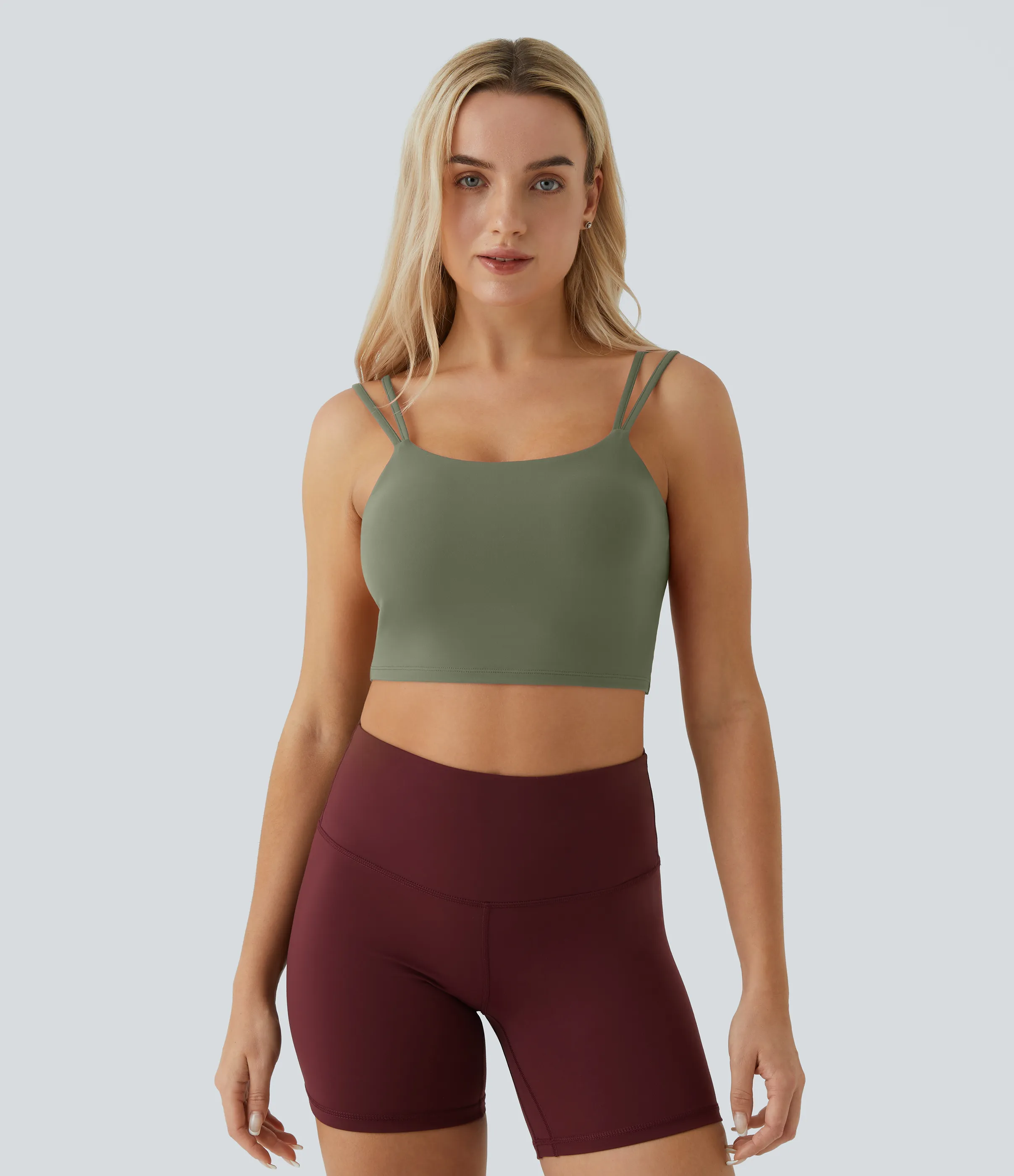 Halara Top corto de yoga con tirantes dobles, espalda cruzada y retorcida en copas D-F - Wild Grass Green - XL sold by Halara product image thumbnail 3