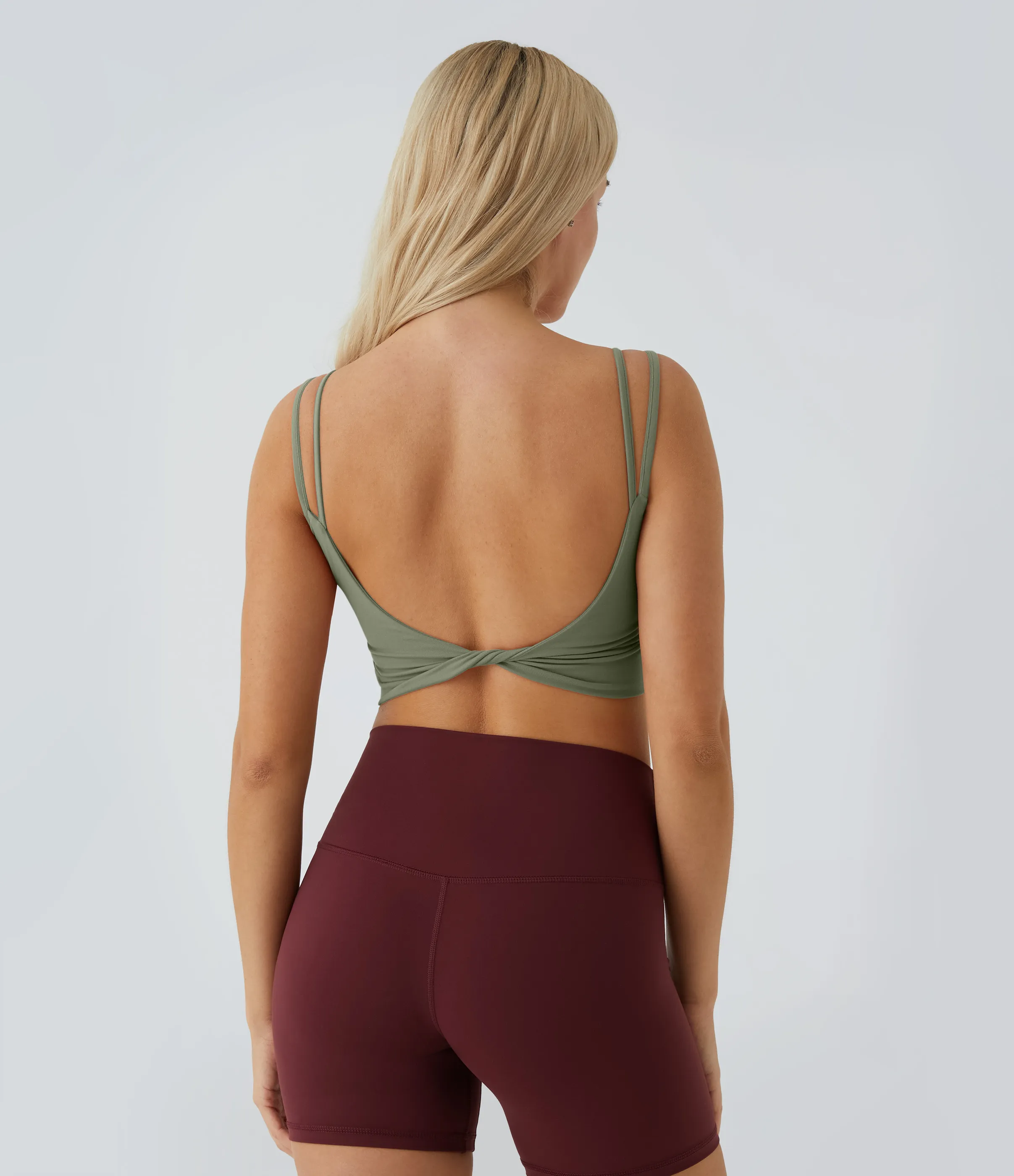 Halara Top corto de yoga con tirantes dobles, espalda cruzada y retorcida en copas D-F - Wild Grass Green - XL sold by Halara product image thumbnail 5