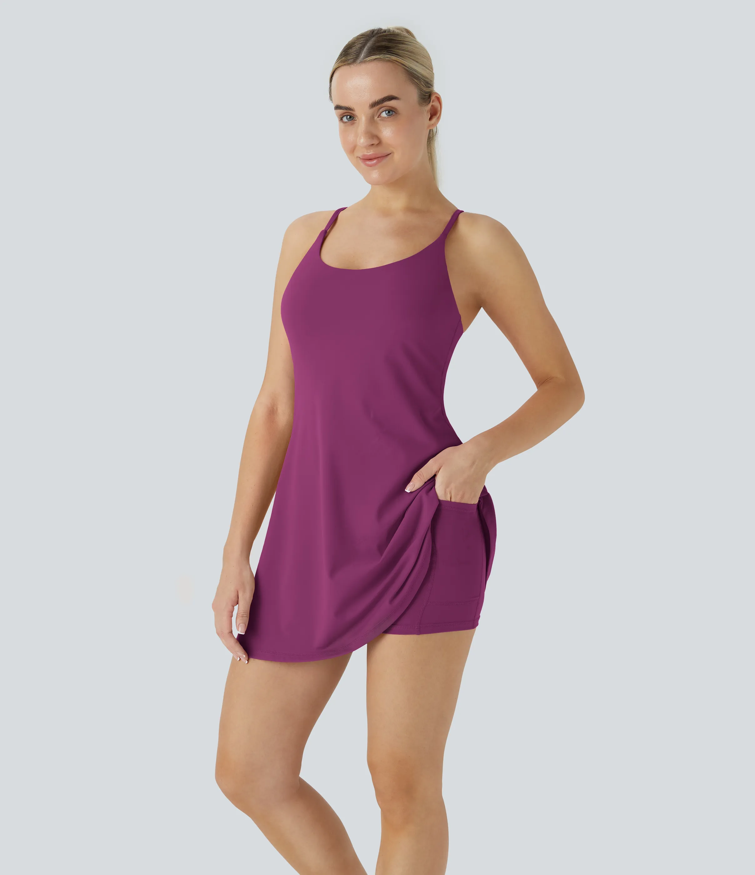 Halara Vestido deportivo SoftlyZero™ Plush afelpado sin espalda en copas D-F - Ume Purple - S sold by Halara product image thumbnail 4