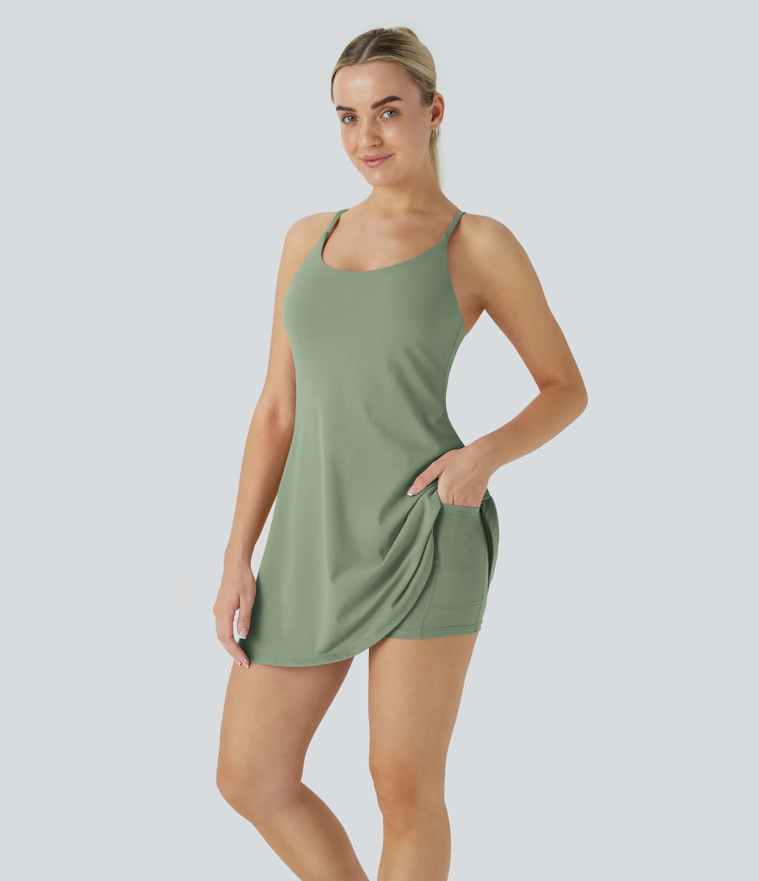 Halara Vestido deportivo SoftlyZero™ Plush afelpado sin espalda en copas D-F - Asparagus - S sold by Halara product image thumbnail 4