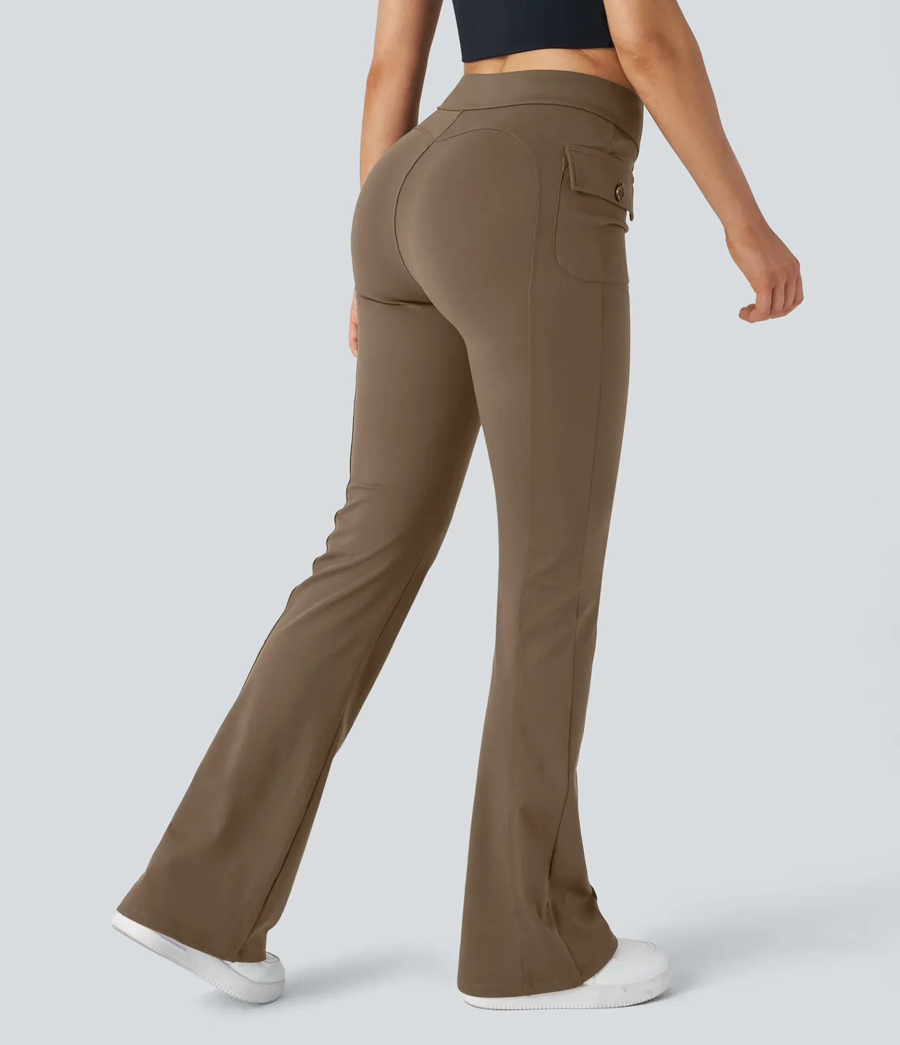 Halara Pantalón cargo acampanado bolsillo solapa lateral botón tiro alto - Sepia - XS(regular) sold by Halara product image thumbnail 3