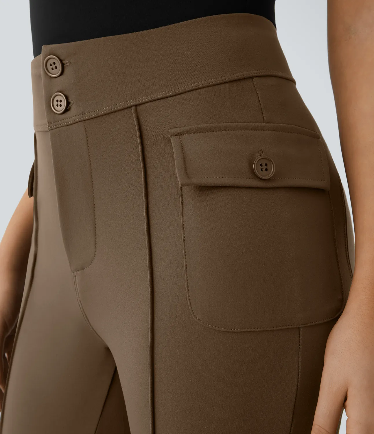 Halara Pantalón cargo acampanado bolsillo solapa lateral botón tiro alto - Sepia - XS(regular) sold by Halara product image thumbnail 5