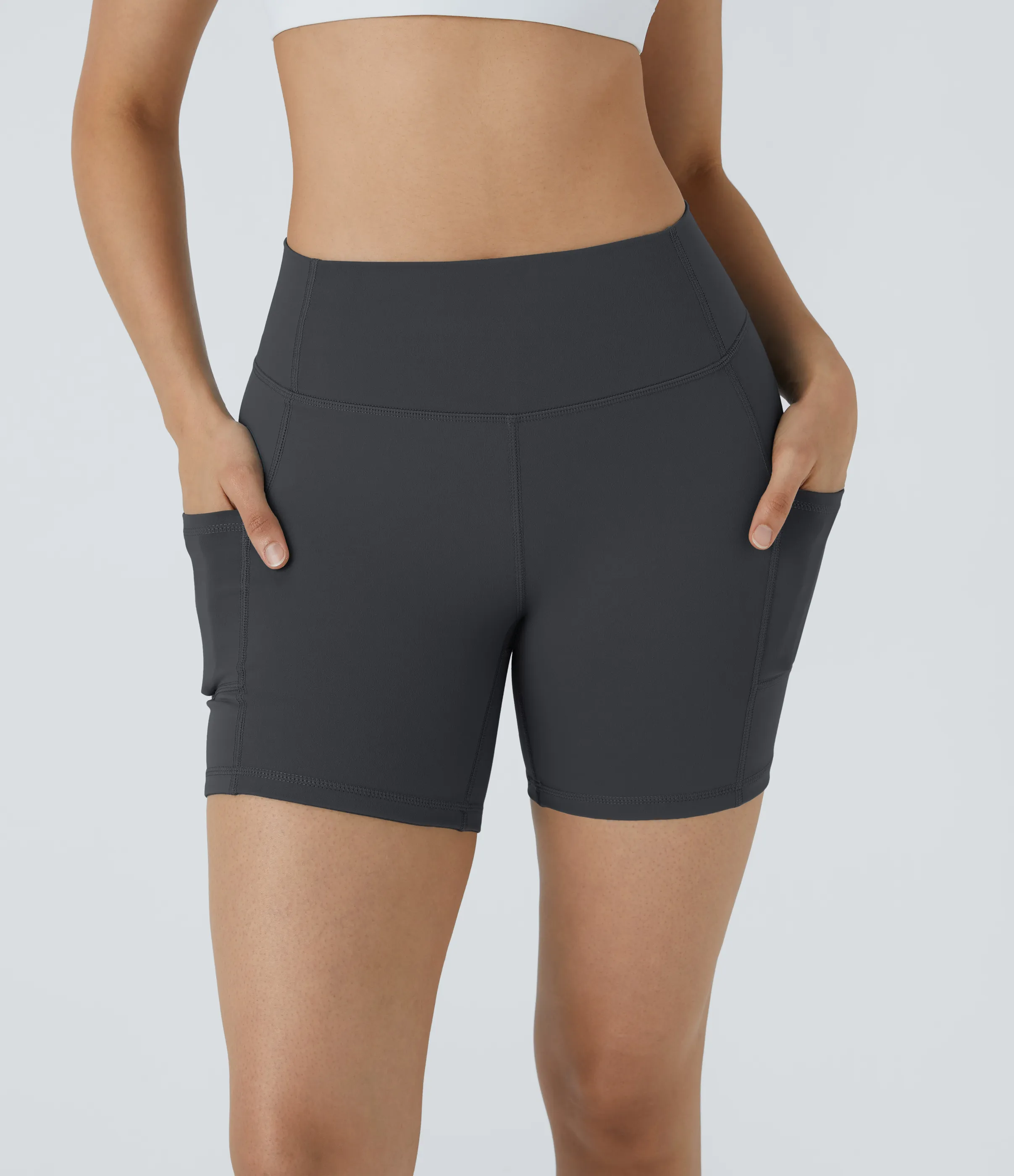 Halara Pantalones cortos ciclistas correr bolsillo lateral tiro alto - Asphalt - XL sold by Halara product image thumbnail 4