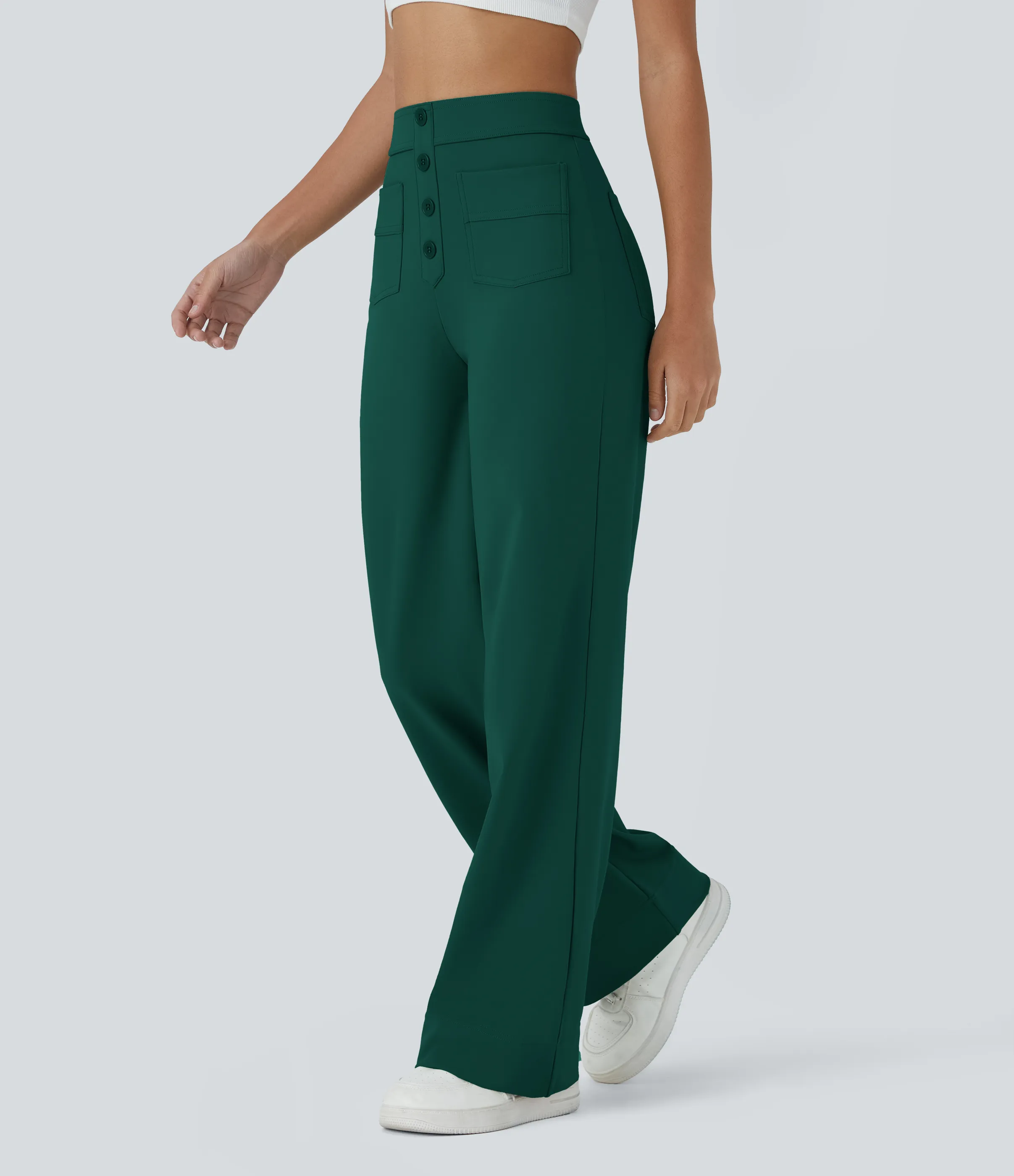 Halara Pantalones pierna recta múltiple bolsillo botón tiro alto - Rain Forest - L(regular) sold by Halara product image thumbnail 4