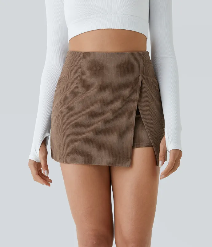 Halara Falda pana 2 en 1 tiro alto cremallera espalda dobladillo dividido - Acorn - XL(regular) sold by Halara