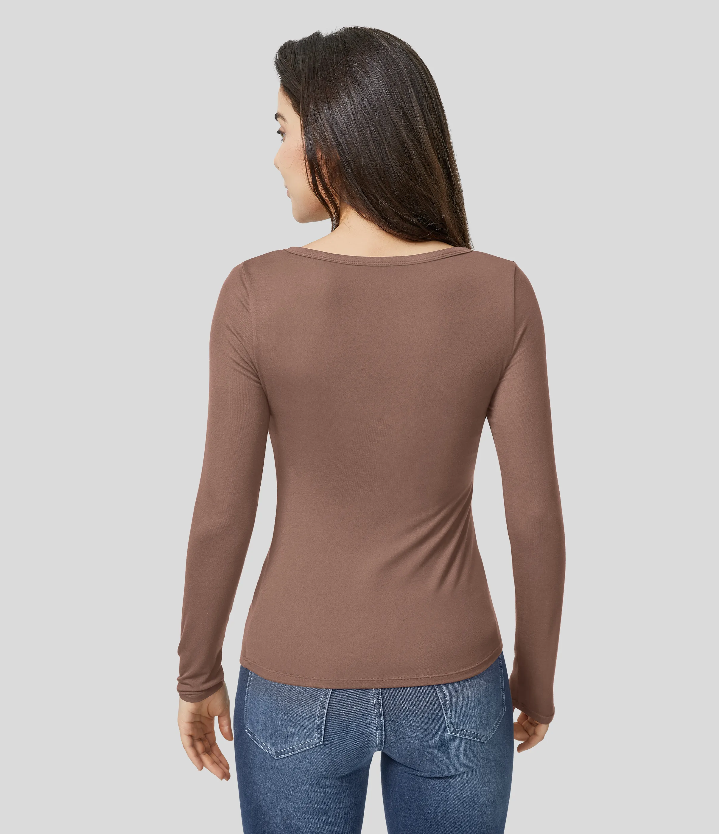 Halara Top ajustado manga larga cuello Henley acanalado - Beaver Fur - XL sold by Halara product image thumbnail 3