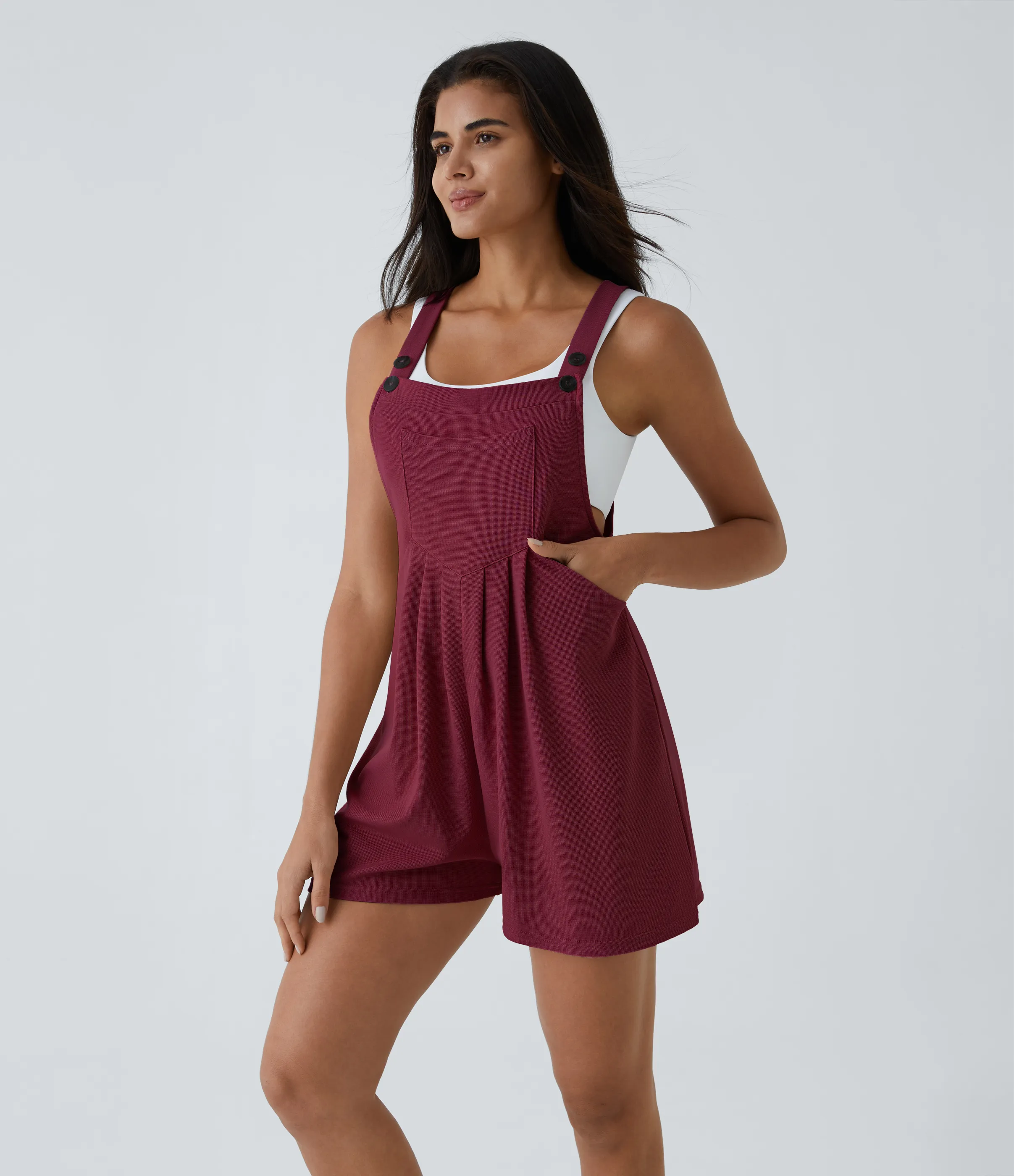 Halara Overol botón correa ajustable bolsillo múltiple gofre plisado - Anemone - XS sold by Halara product image thumbnail 4