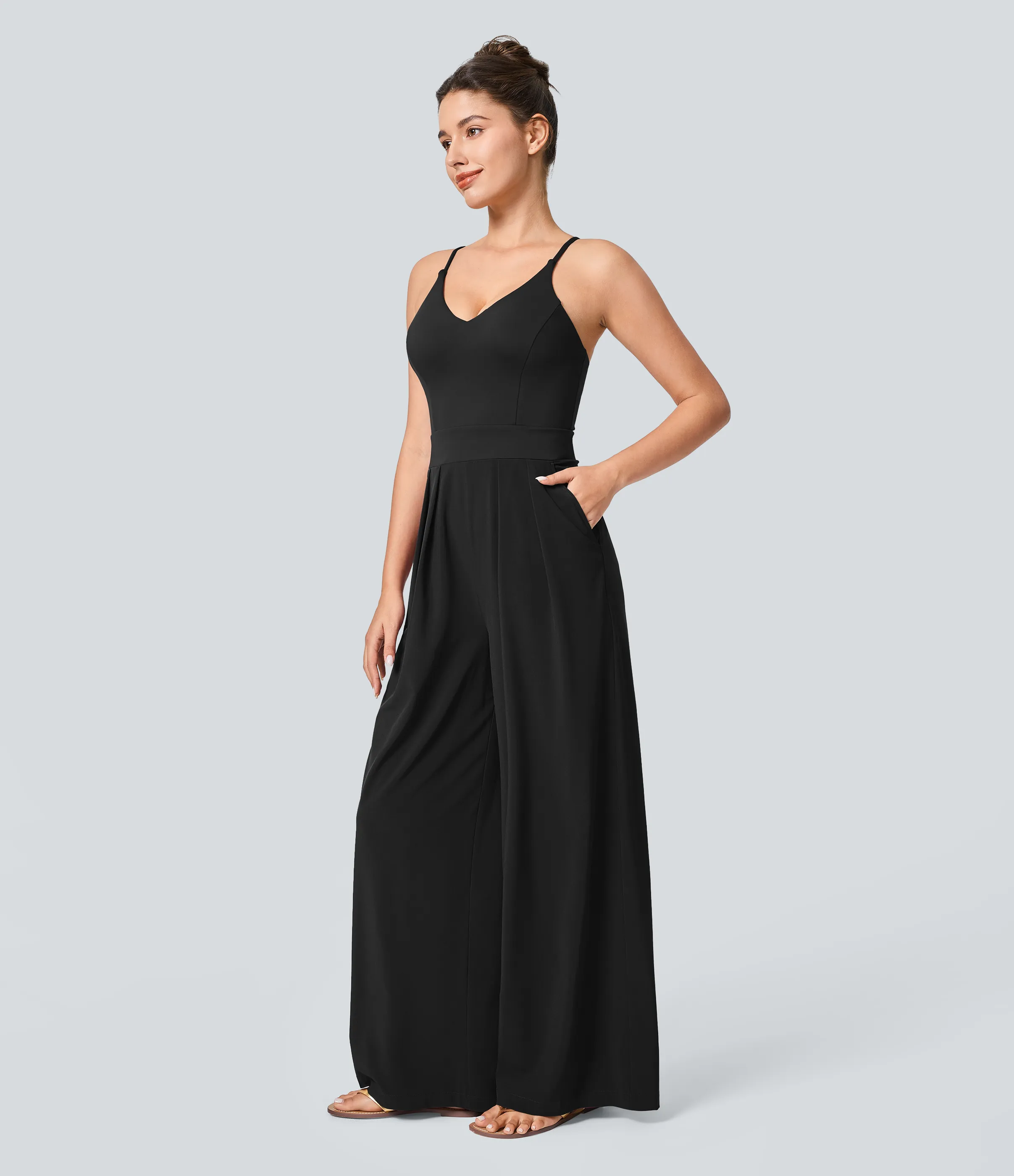 Halara Mono Breezeful™ Resort sin espalda cremallera lateral invisible bolsillo pierna ancha secado rápido - Black - XL(regular) sold by Halara product image thumbnail 4